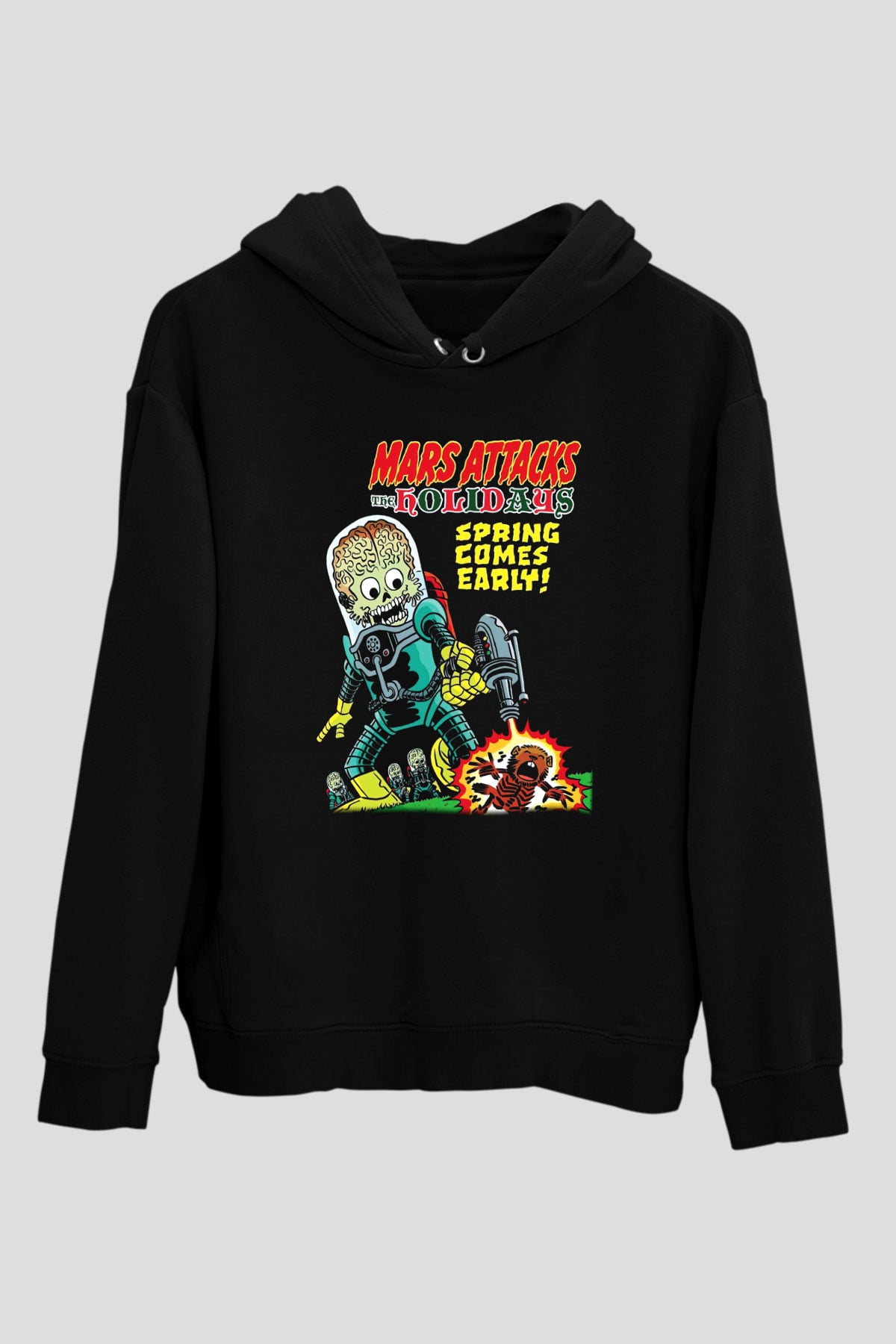 Mars Attacks Siyah Unisex Kapüşonlu Sweatshirt