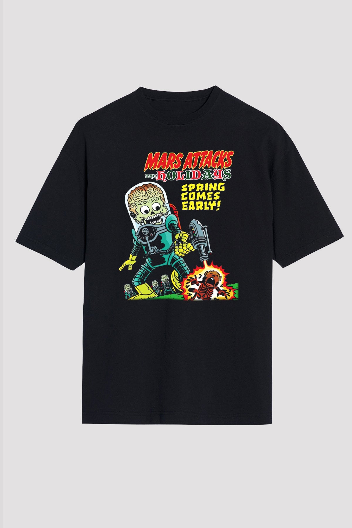 Mars Attacks Siyah Unisex Oversize Tişört