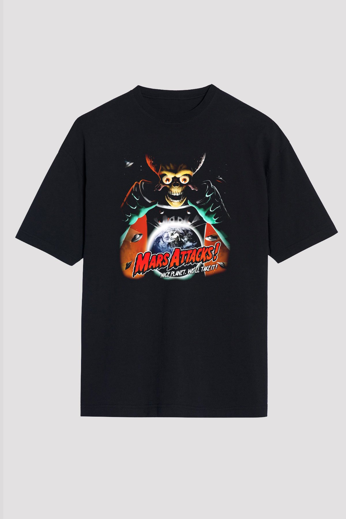 Mars Attacks Siyah Unisex Oversize Tişört