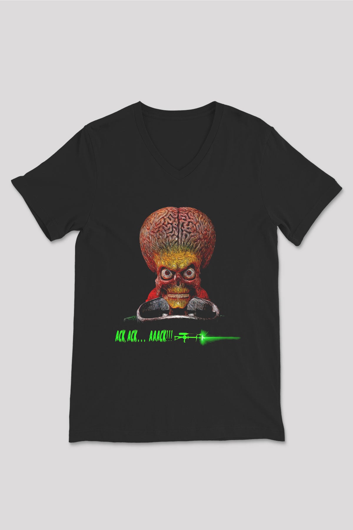 Mars Attacks Siyah Unisex  V Yaka Tişört