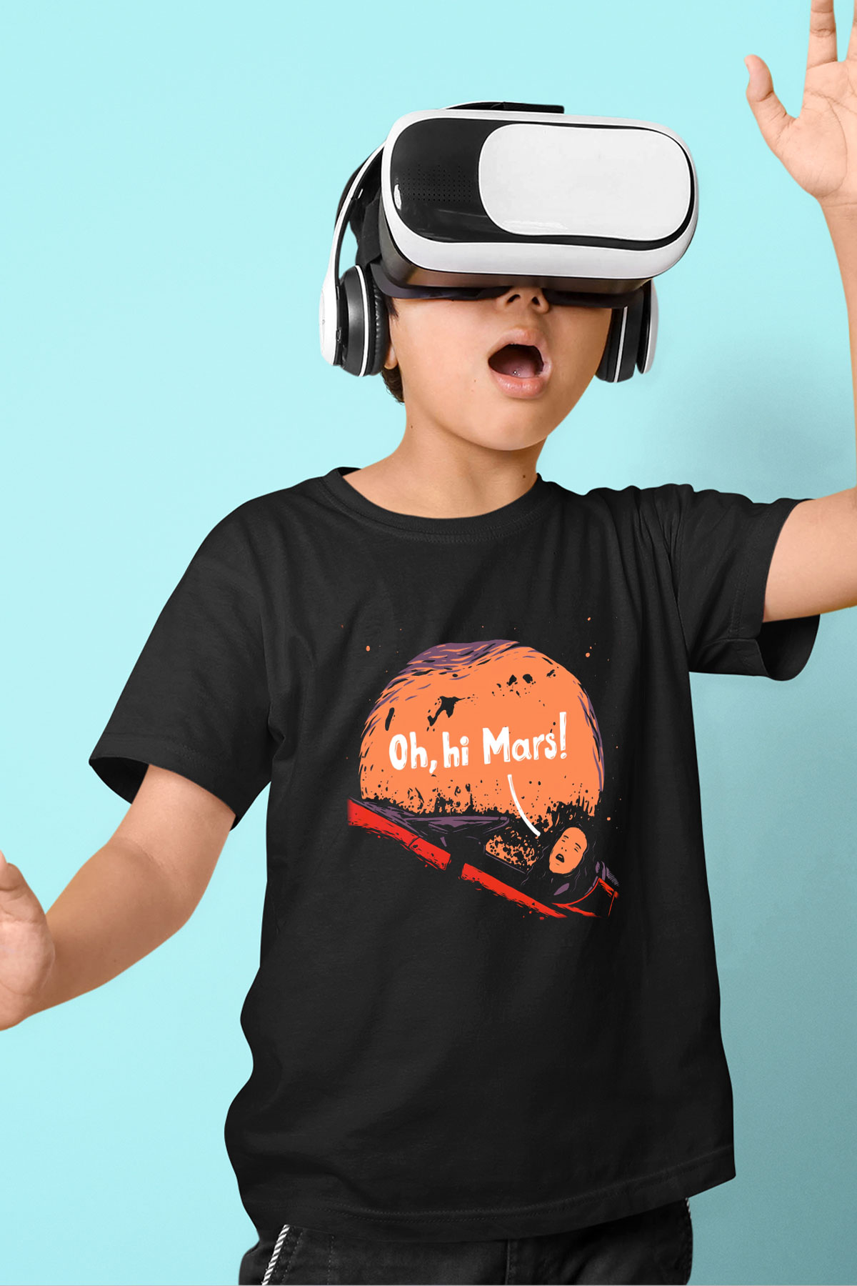Mars Baskılı Siyah Unisex Çocuk Tişört