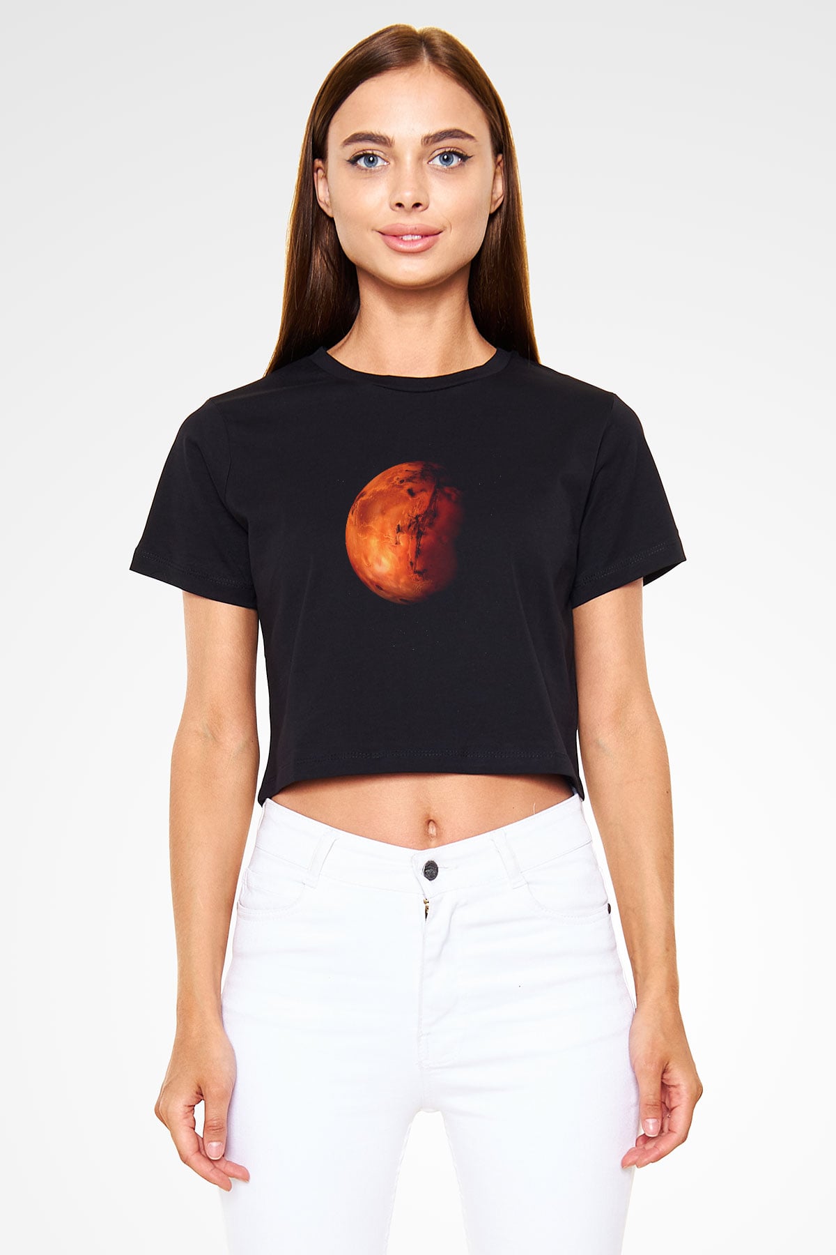 Mars Siyah Crop Top Tişört