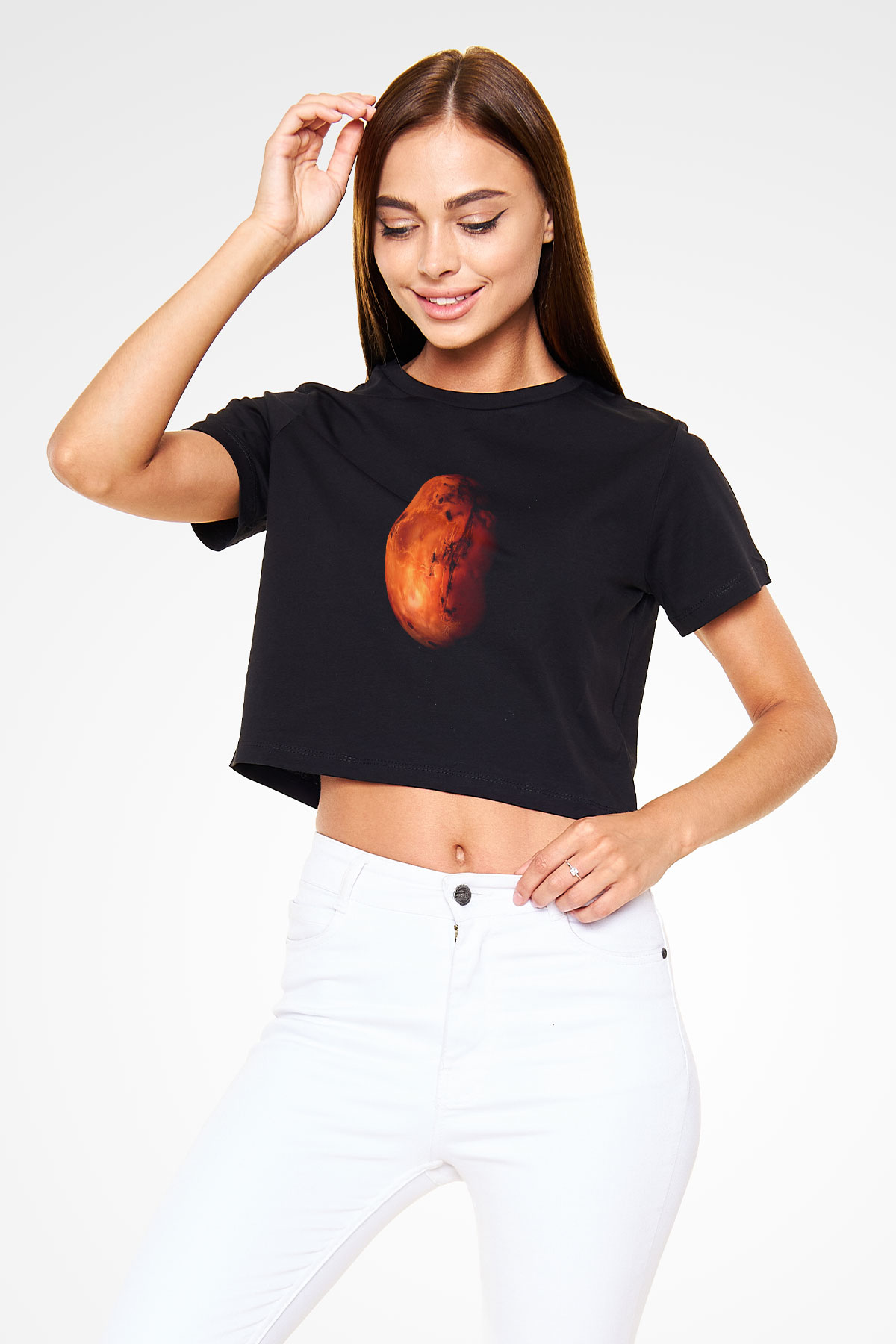 Mars Siyah Crop Top Tişört