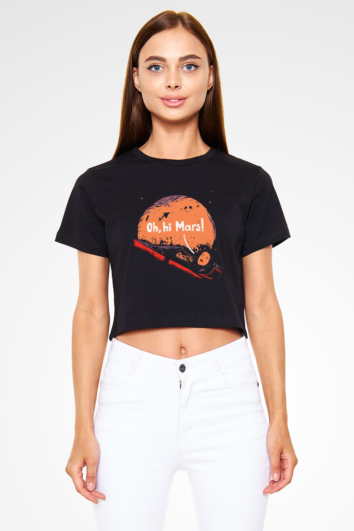 Mars Siyah Crop Top Tişört