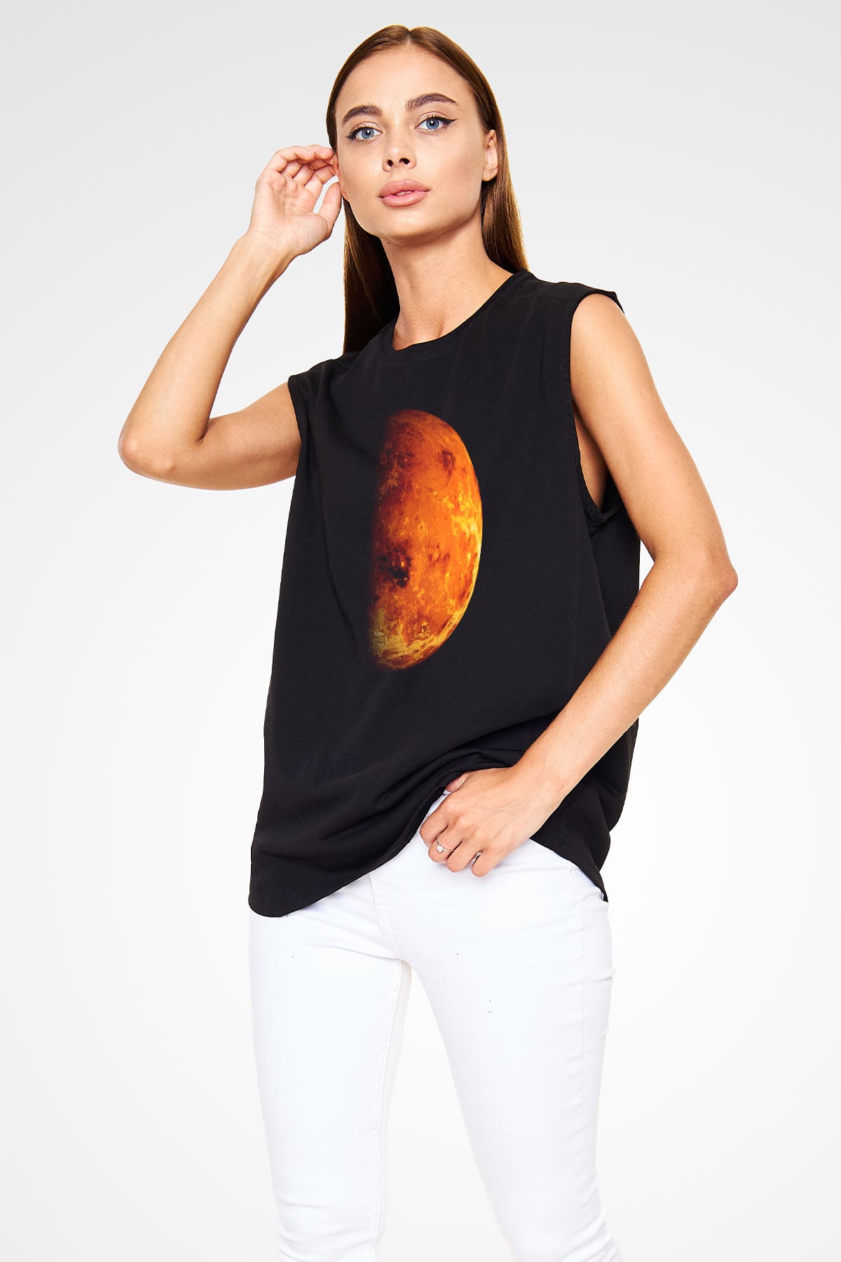 Mars Siyah Unisex Kolsuz Tişört