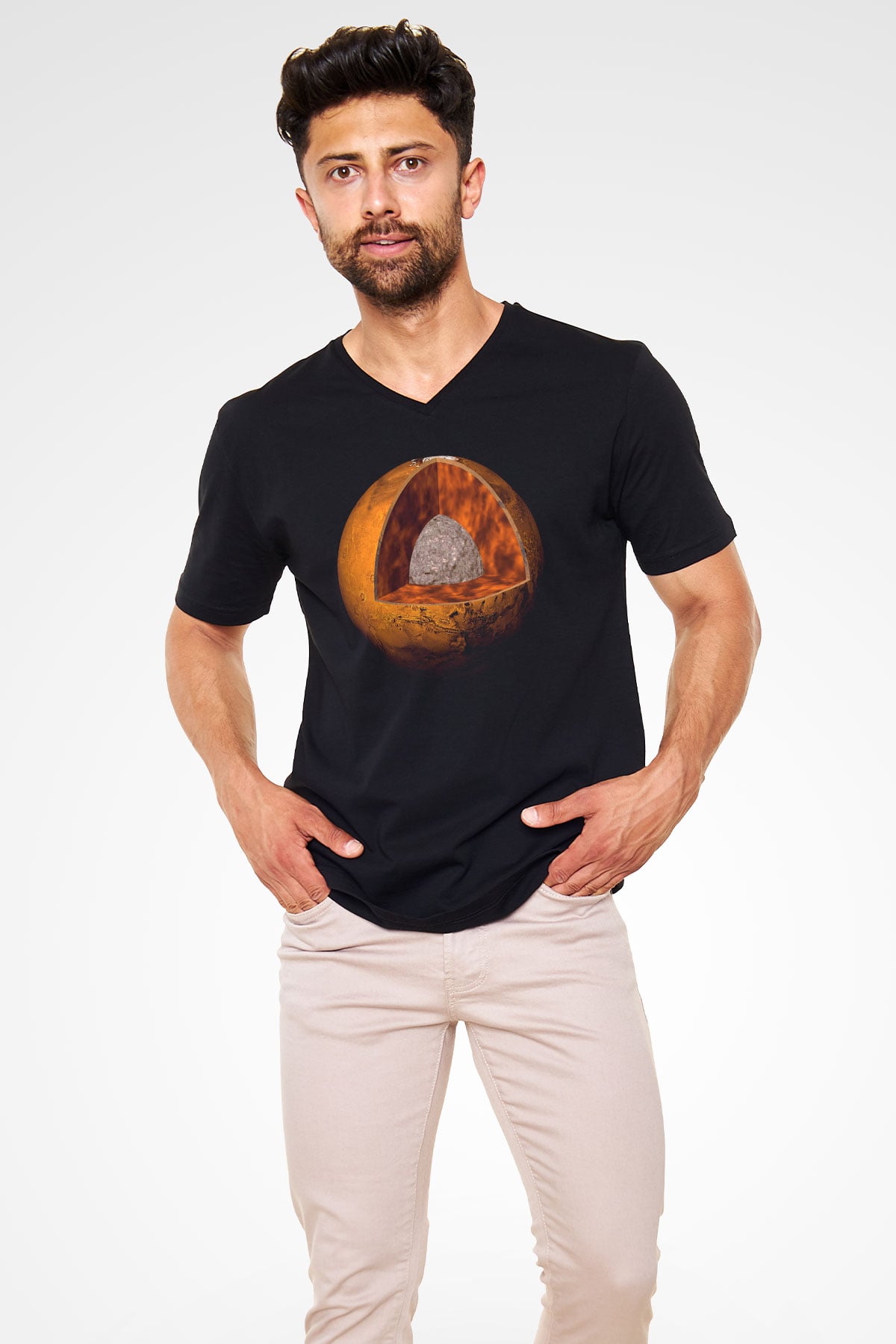 Mars Siyah Unisex V Yaka Tişört