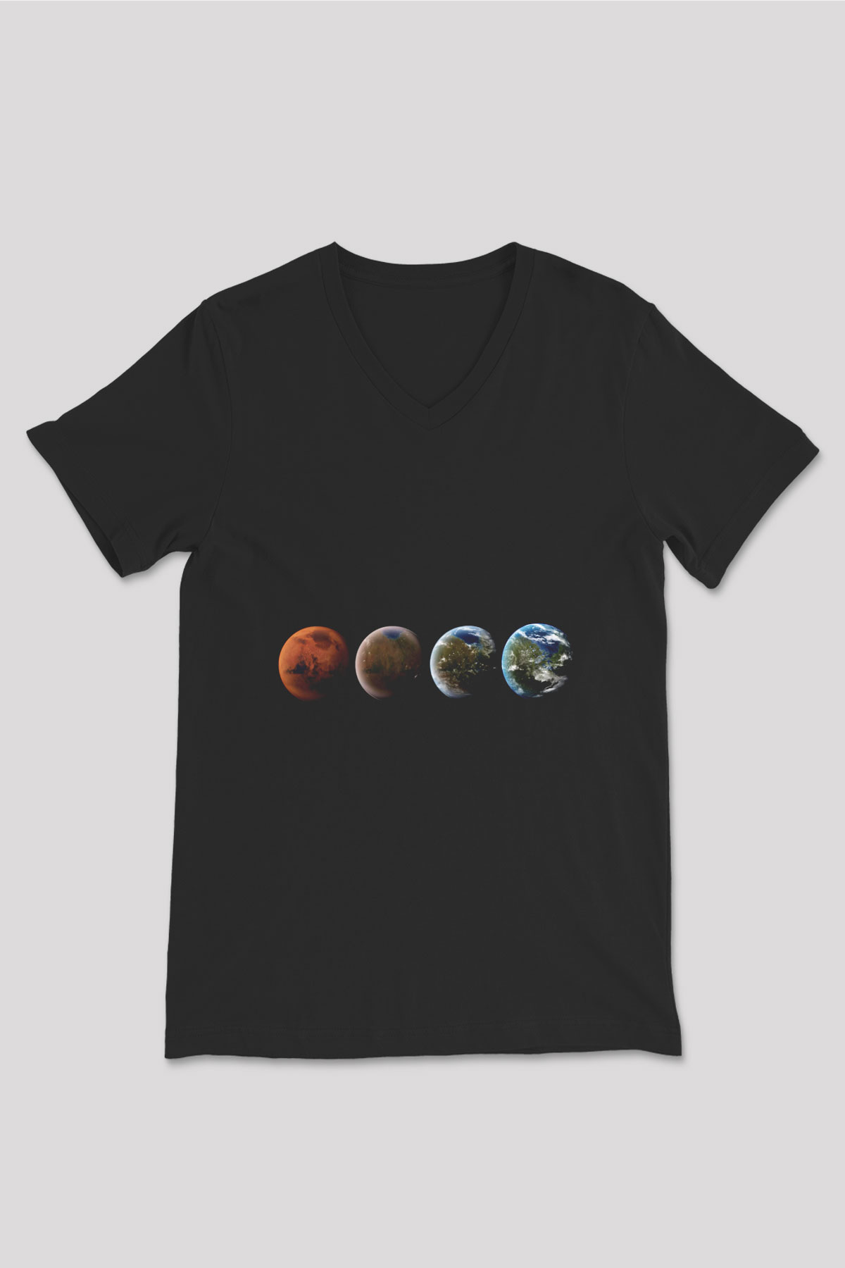 Mars Siyah Unisex V Yaka Tişört T-Shirt