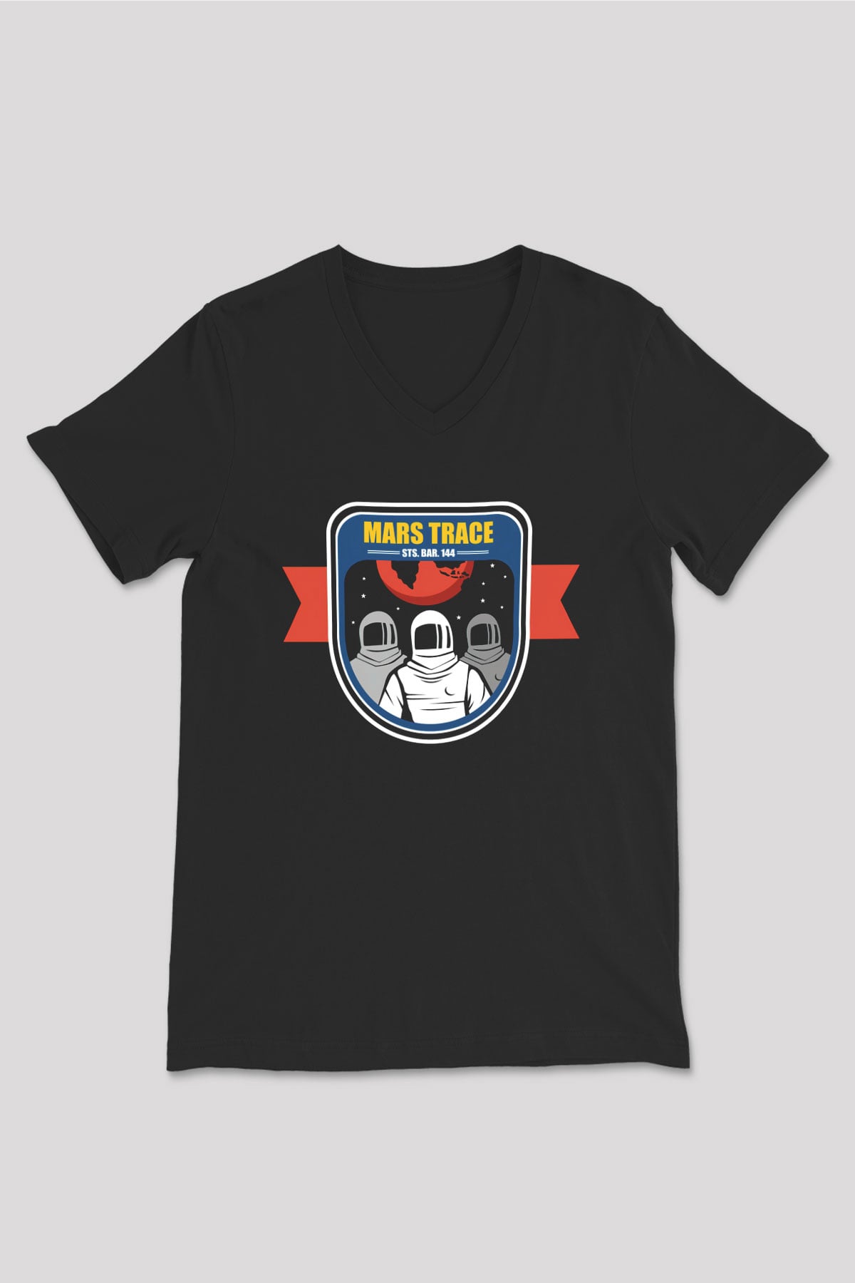 Mars Siyah Unisex V Yaka Tişört T-Shirt