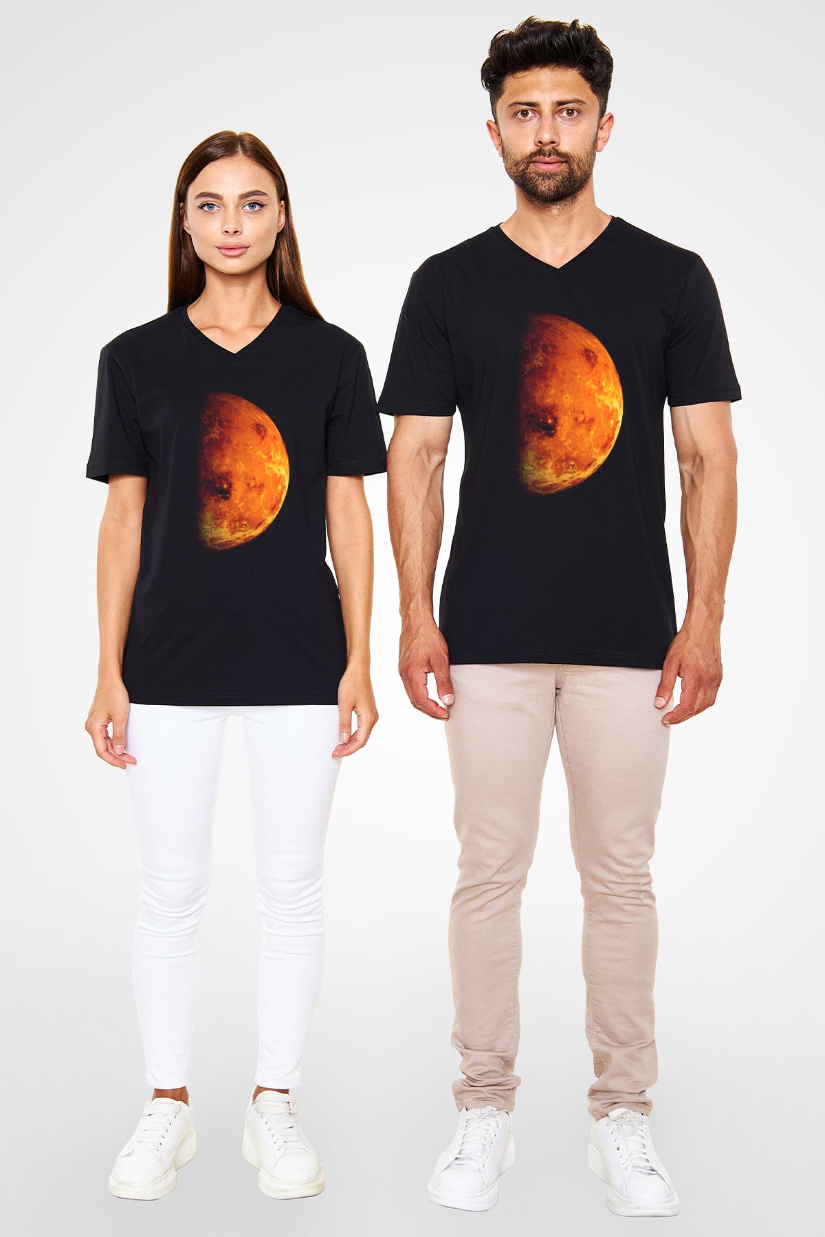 Mars Siyah Unisex V Yaka Tişört T-Shirt