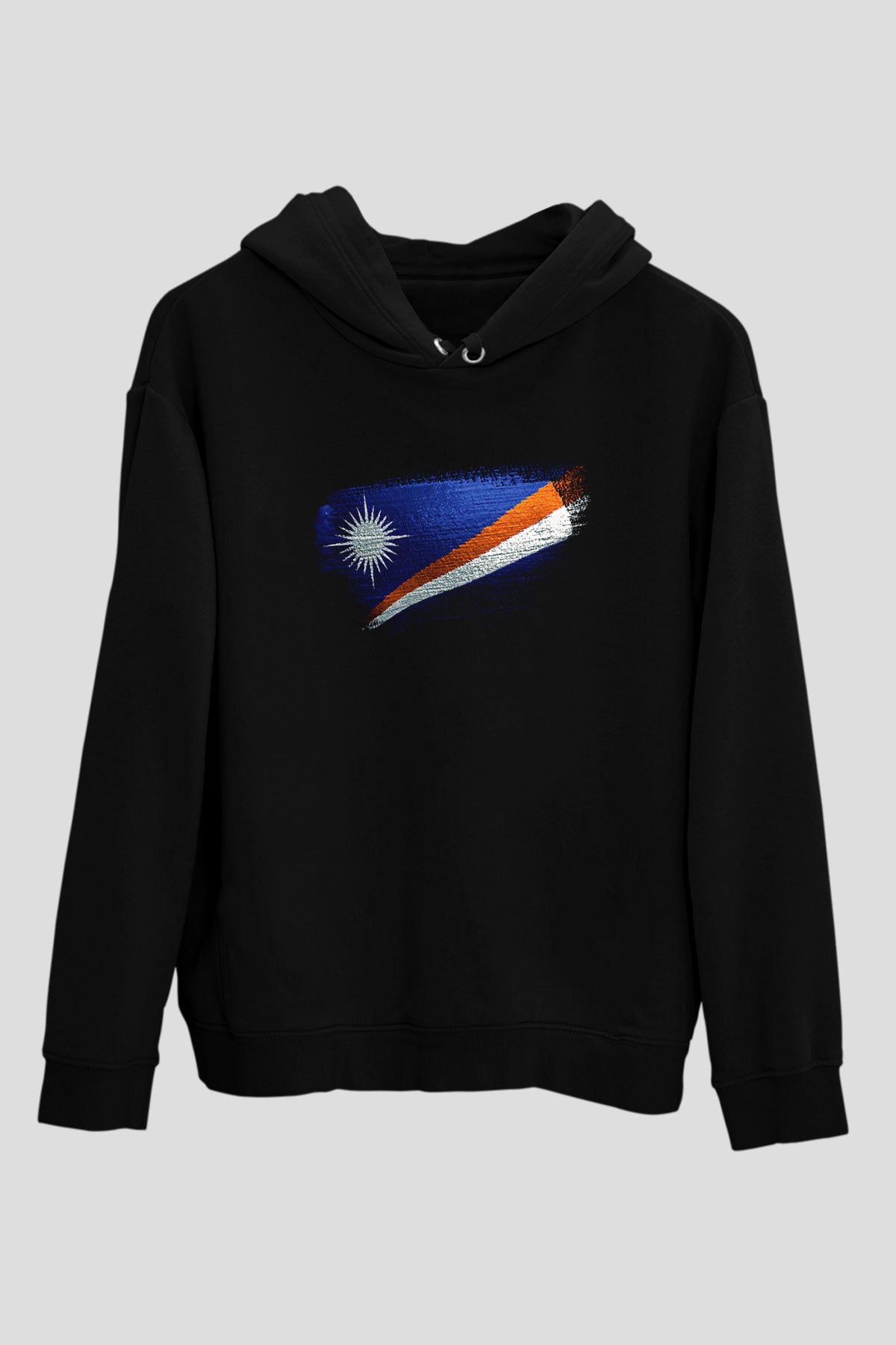 Marshall Adaları - Marshall İslands Bayrağı Baskılı Unisex Siyah Kapüşonlu Sweatshirt