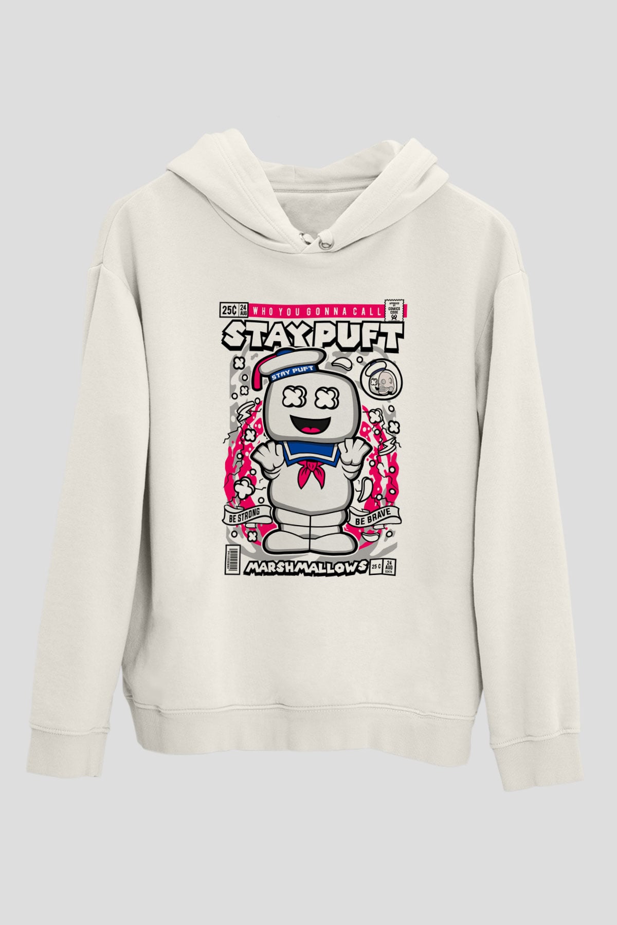 Marshmallow Baskılı Unisex Beyaz Hoodie