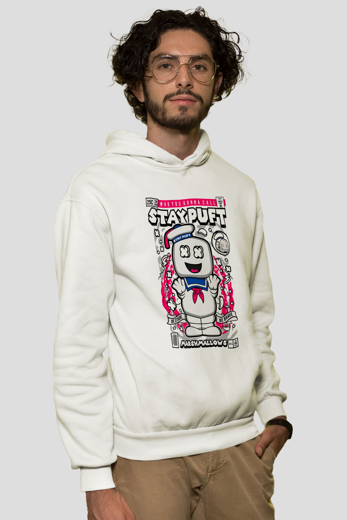 Marshmallow Baskılı Unisex Beyaz Hoodie