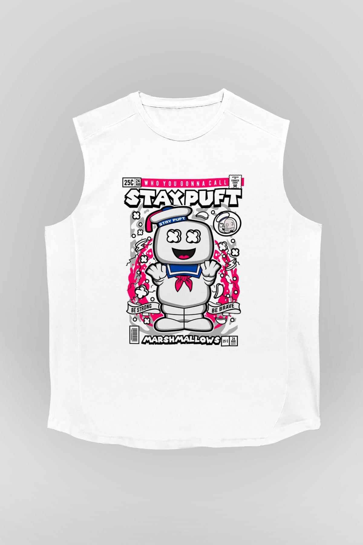 Marshmallow Baskılı Unisex Beyaz Kolsuz Tişört
