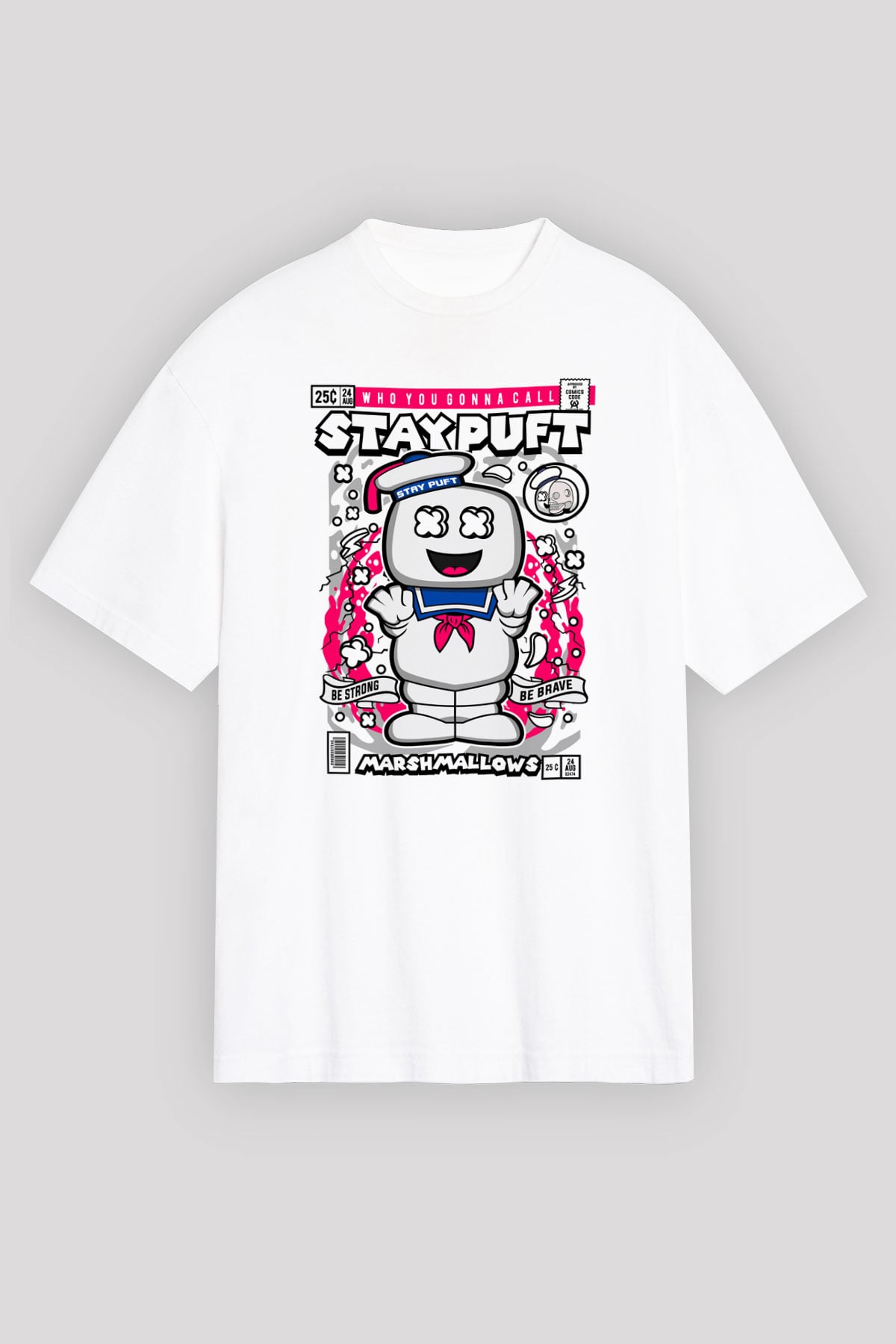 Marshmallow Baskılı Unisex Beyaz Oversize Tişört