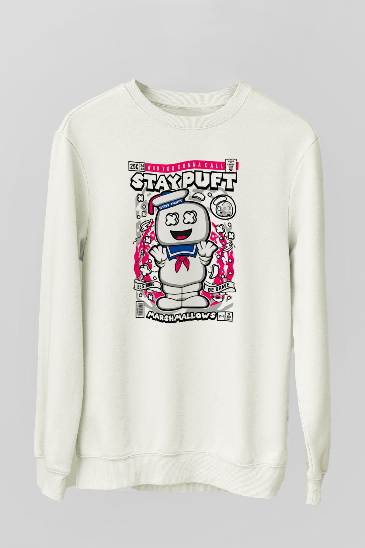 Marshmallow Baskılı Unisex Beyaz Sweatshirt