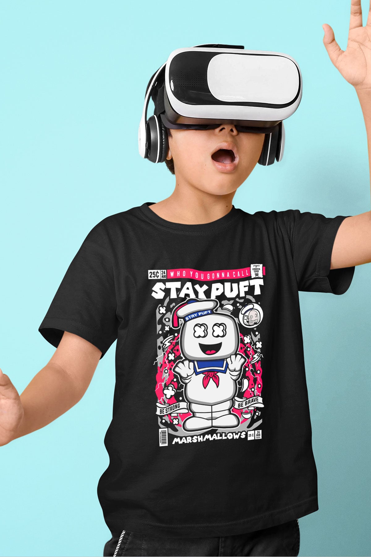 Marshmallow Baskılı Unisex Siyah Çocuk Tişört