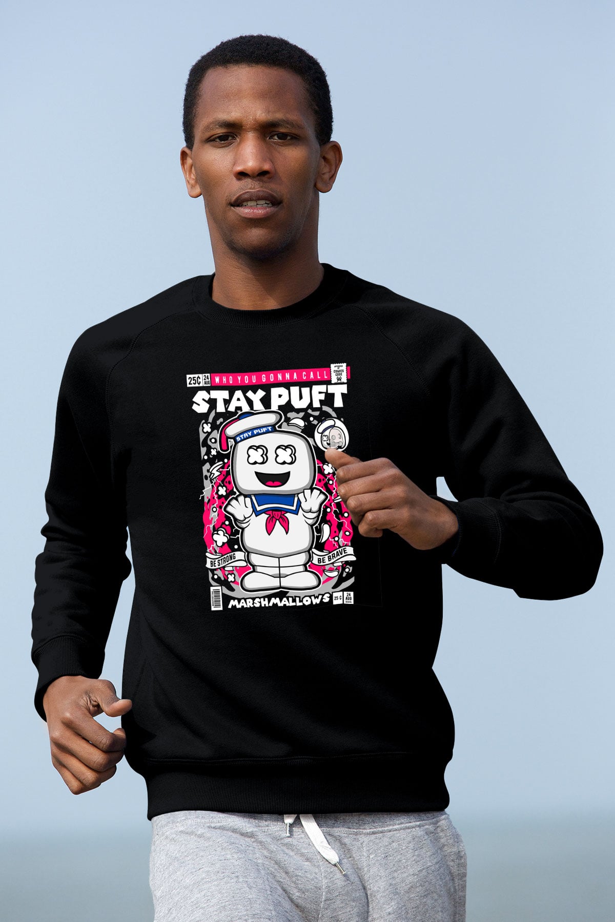Marshmallow Baskılı Unisex Siyah Sweatshirt