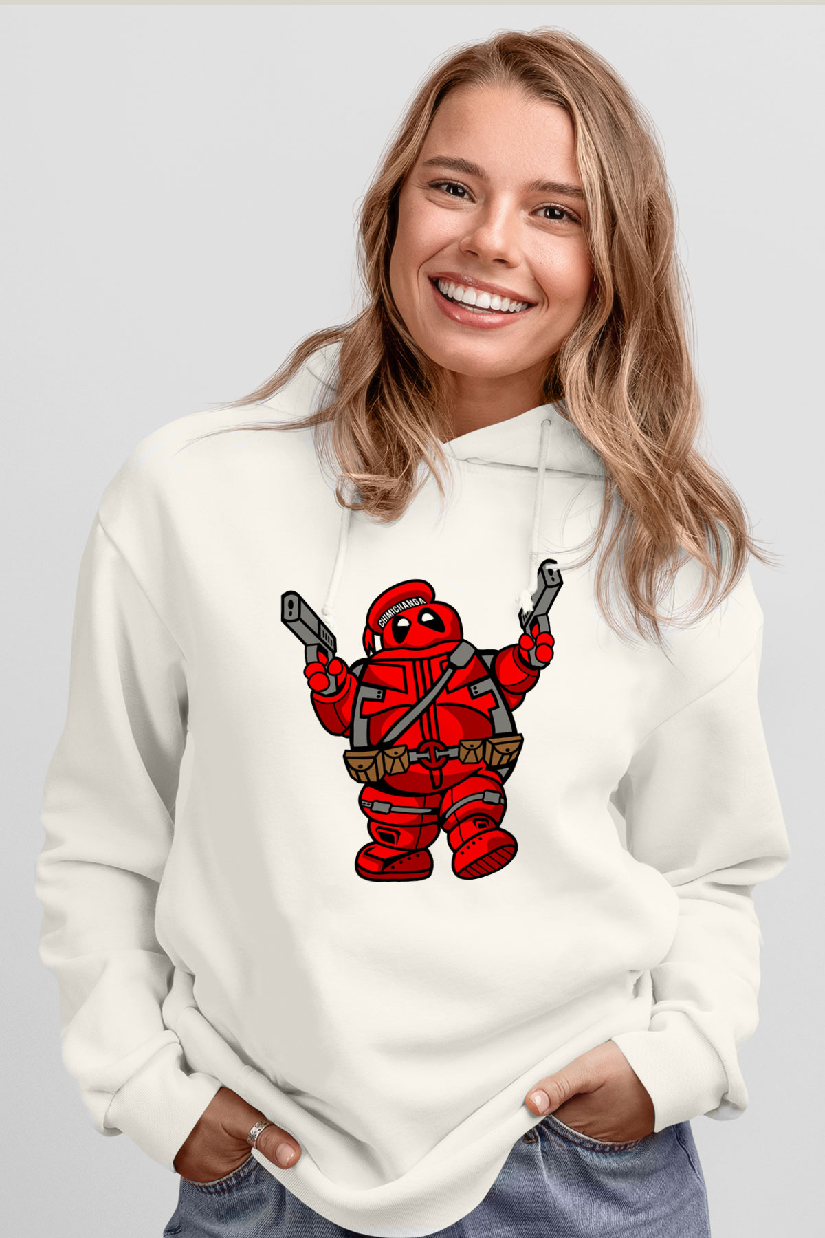 Marshmallow Merc Baskılı Beyaz Unisex Hoodie
