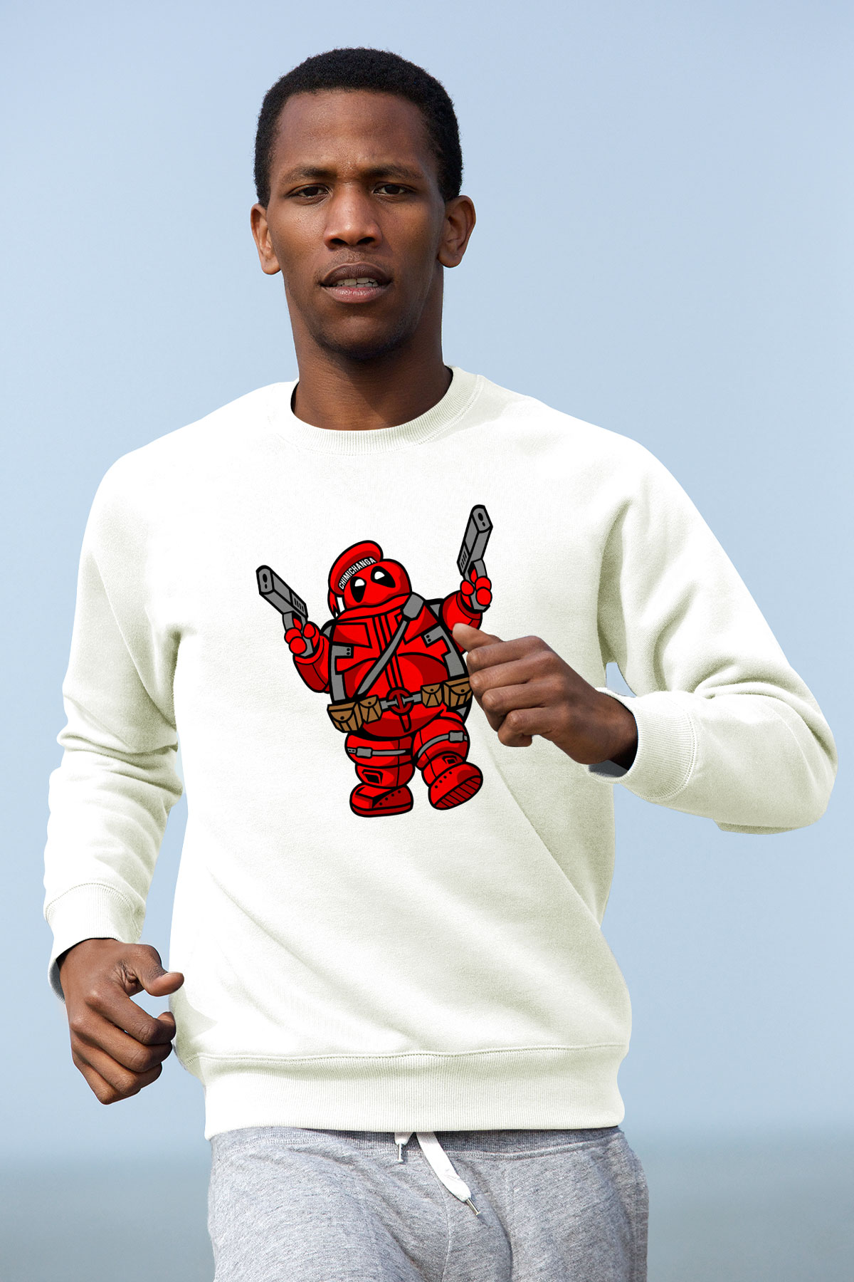 Marshmallow Merc Baskılı Beyaz Unisex Sweatshirt