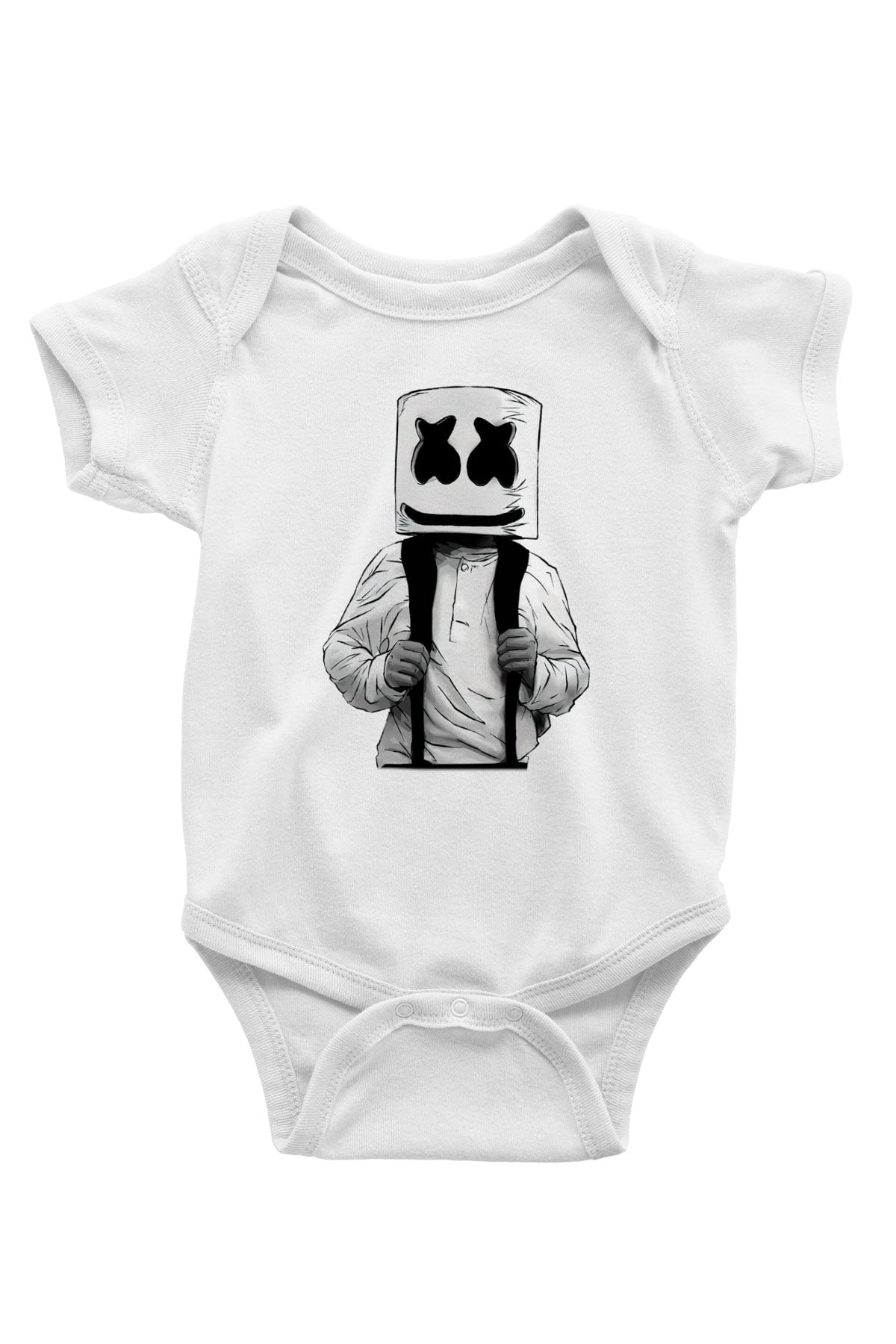 Marshmello Baskılı Beyaz Unisex Bebek Body - Zıbın