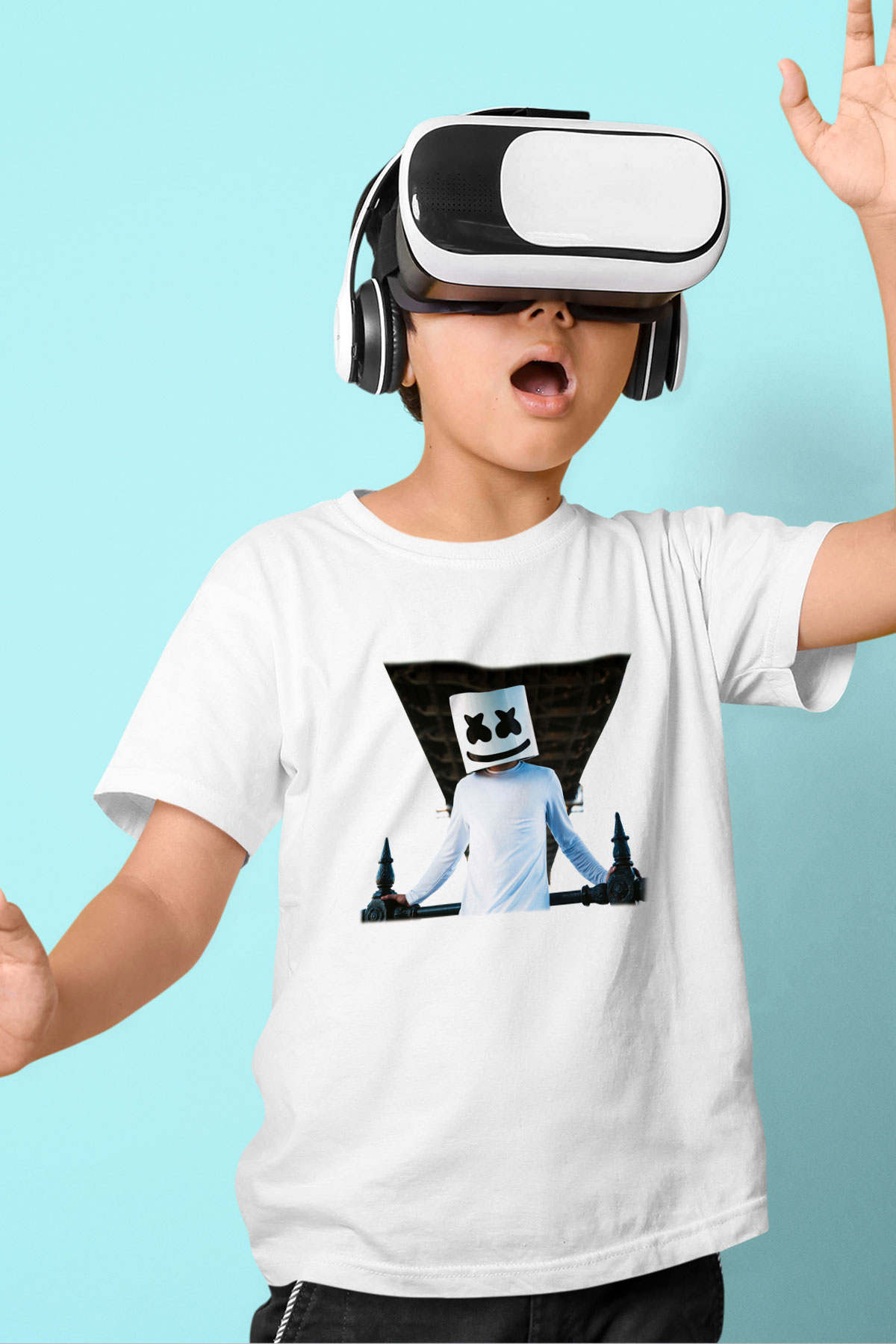 Marshmello Baskılı Beyaz Unisex Çocuk Tişört