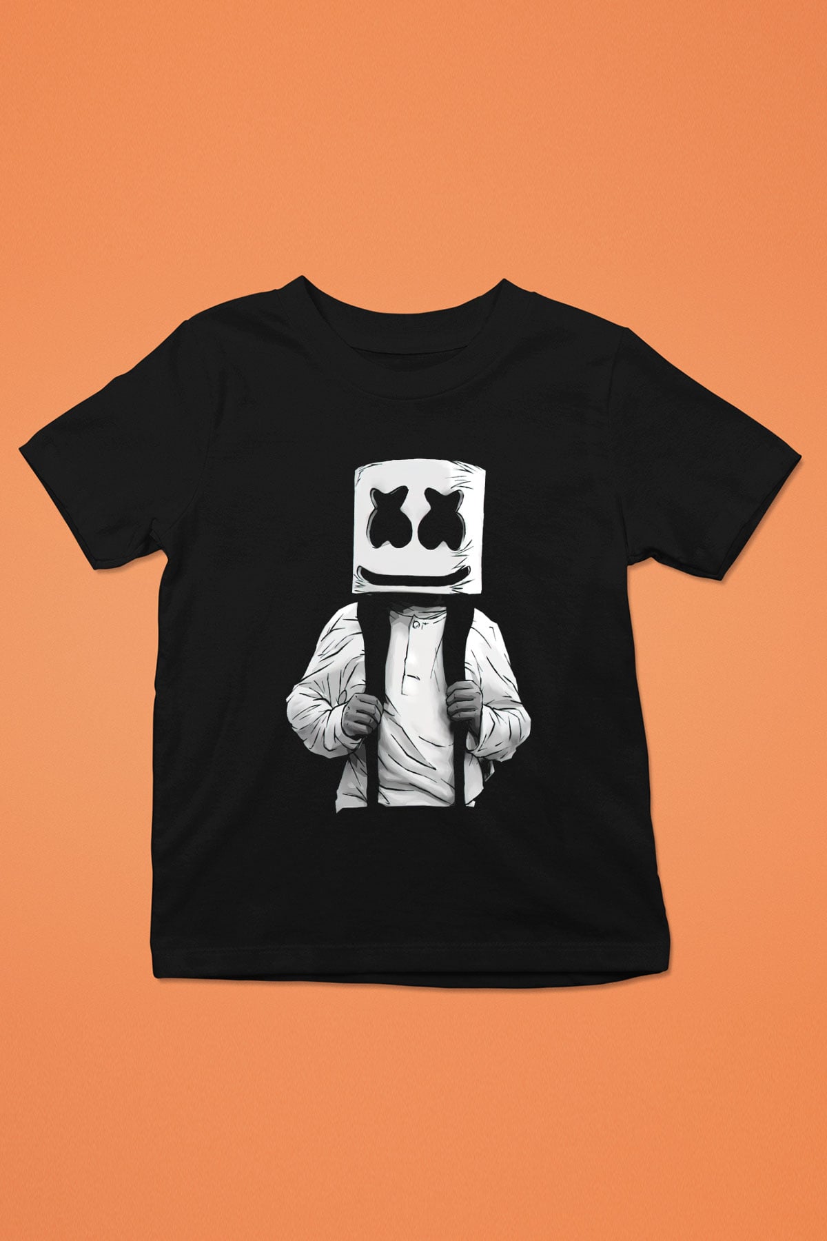 Marshmello Baskılı Siyah Unisex Çocuk Tişört