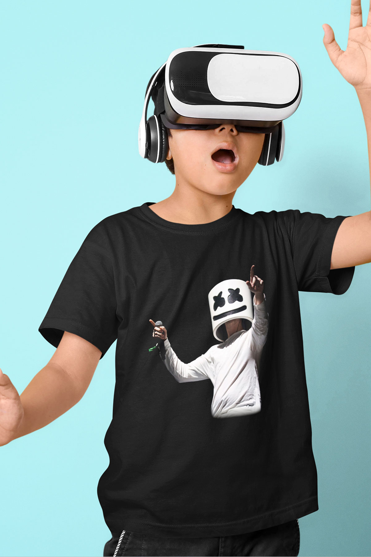 Marshmello Baskılı Siyah Unisex Çocuk Tişört