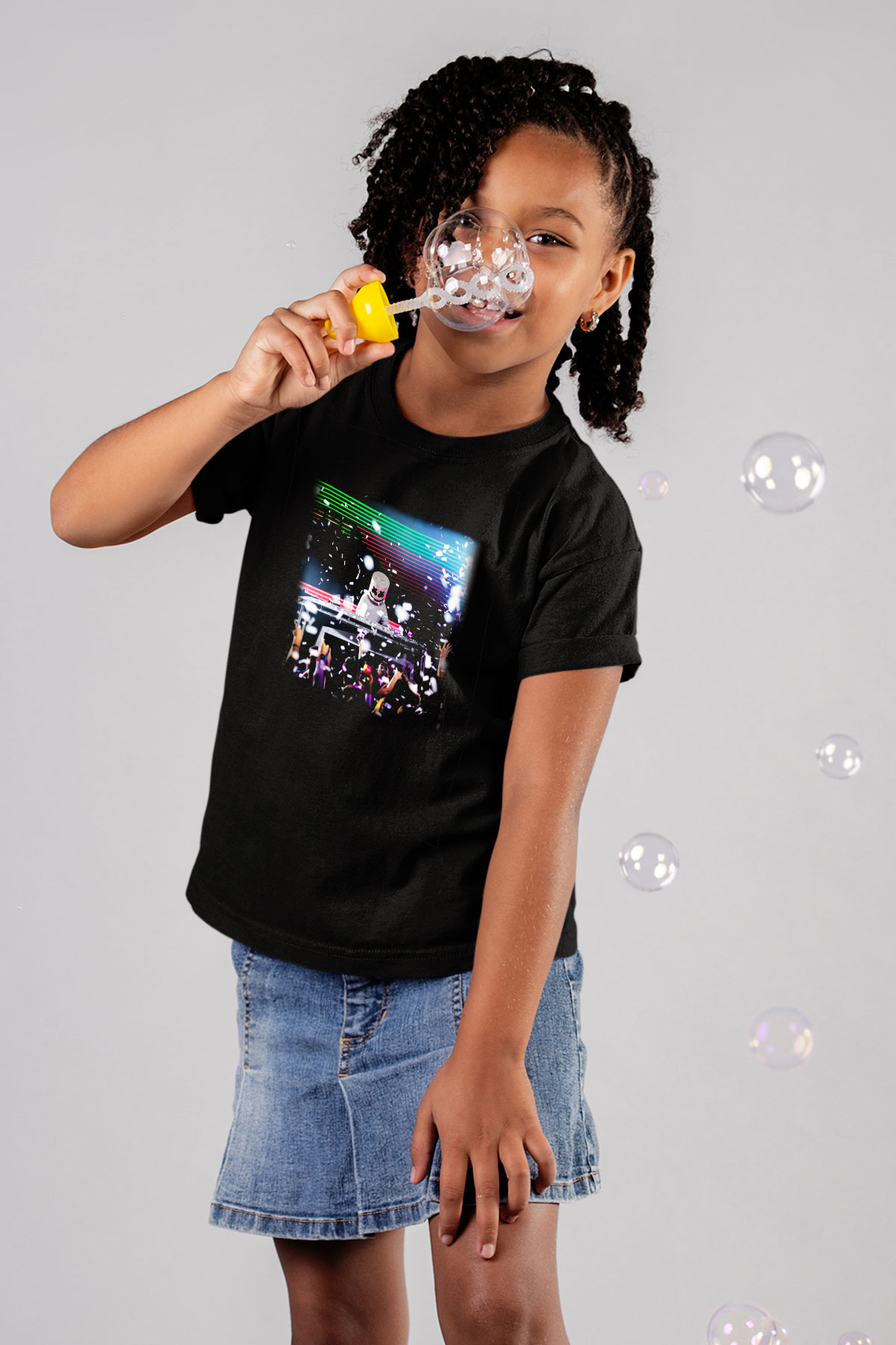 Marshmello Baskılı Siyah Unisex Çocuk Tişört