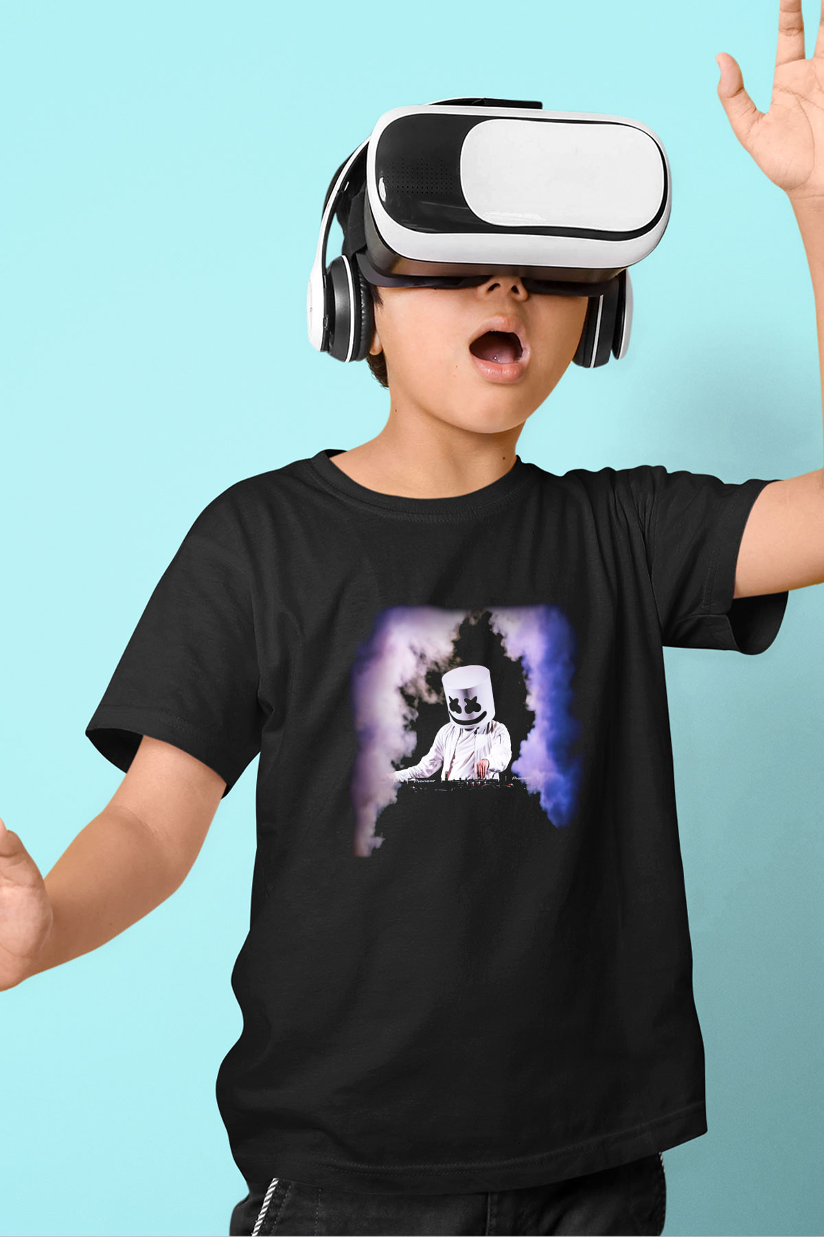 Marshmello Baskılı Siyah Unisex Çocuk Tişört