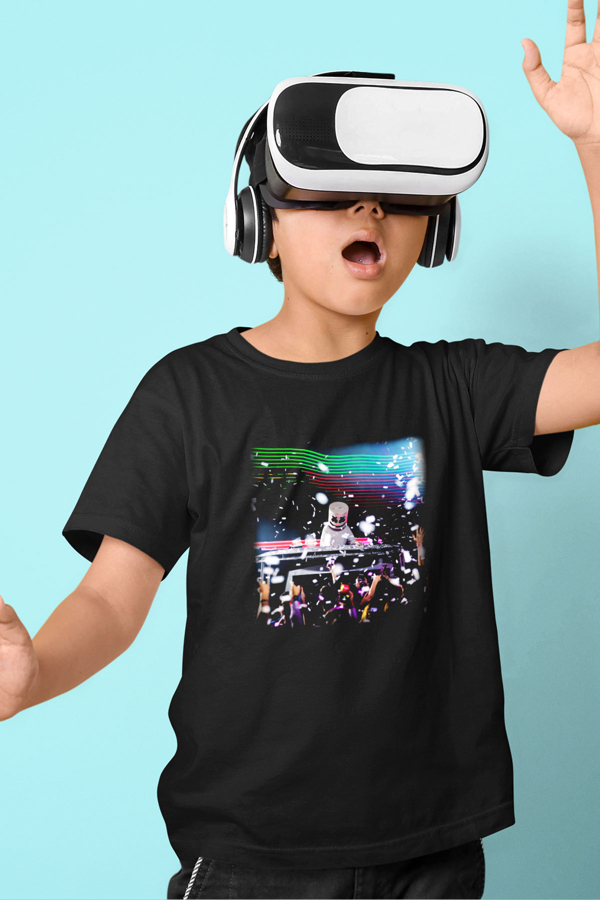 Marshmello Baskılı Siyah Unisex Çocuk Tişört