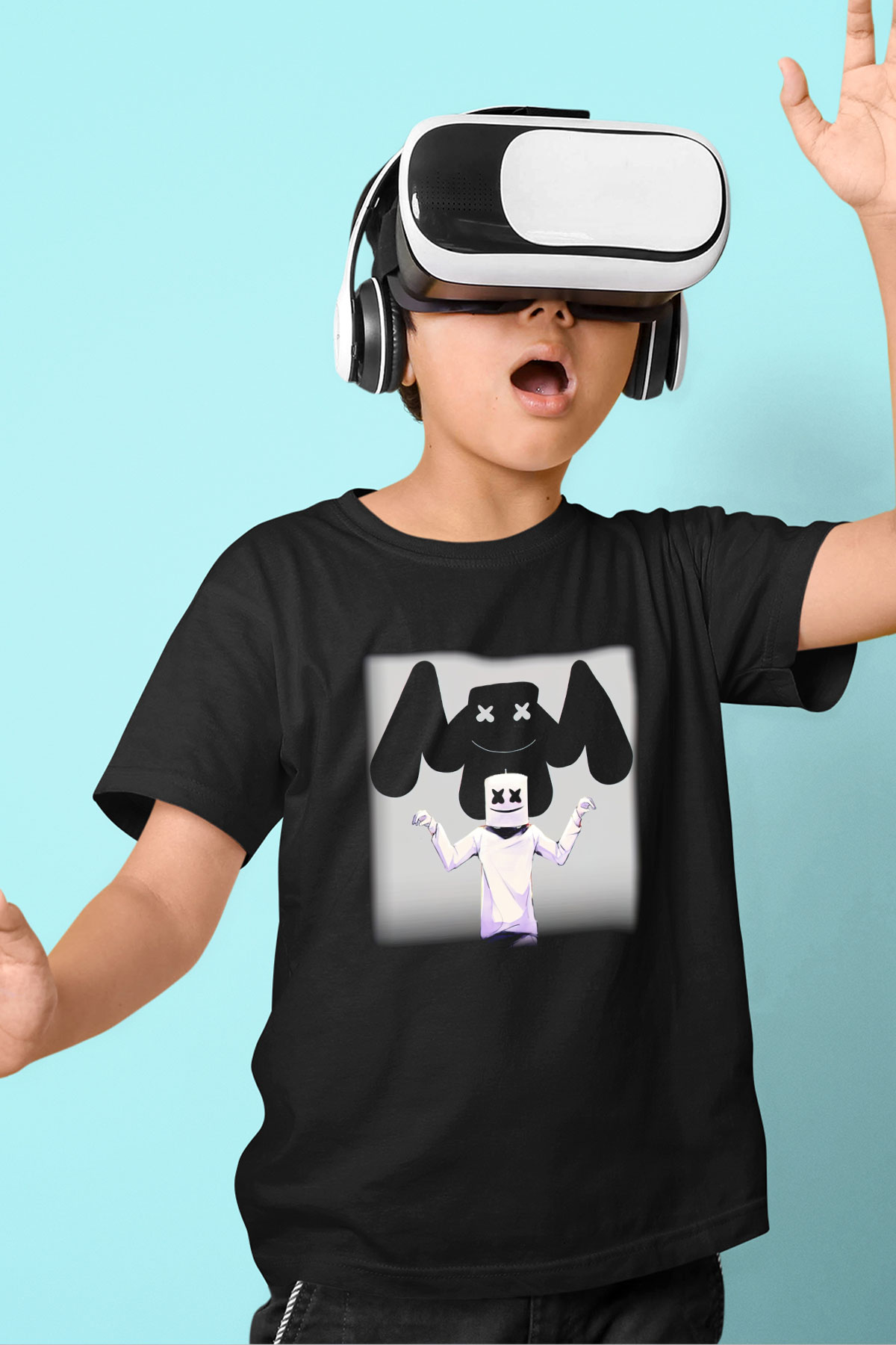 Marshmello Baskılı Siyah Unisex Çocuk Tişört
