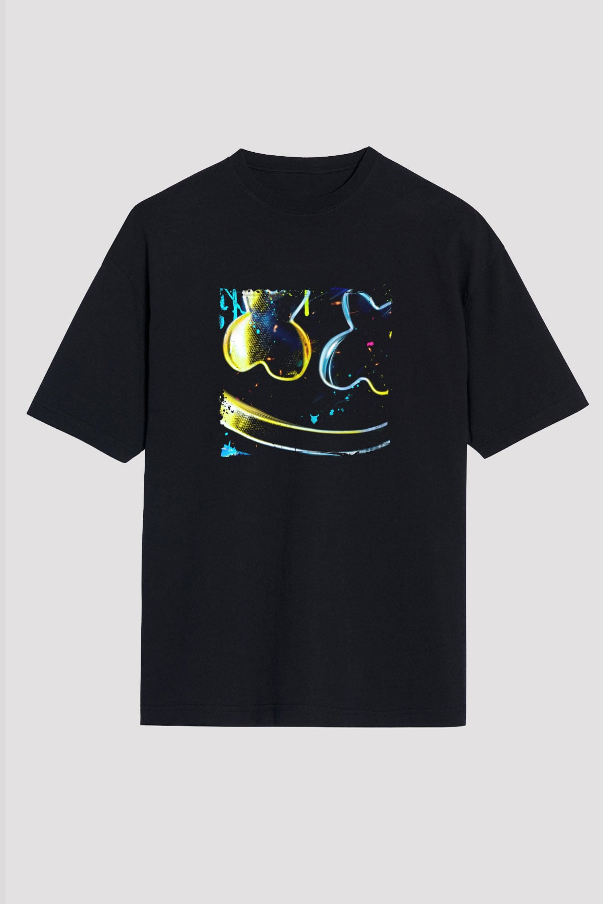 Marshmello Baskılı Unisex Oversize Siyah Tişört