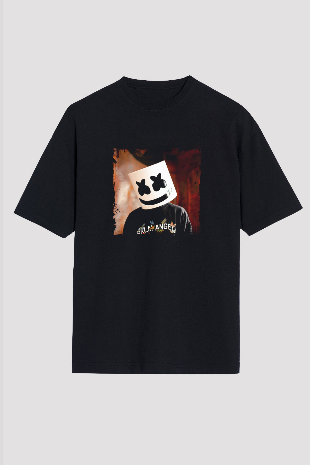 Marshmello Baskılı Unisex Oversize Siyah Tişört