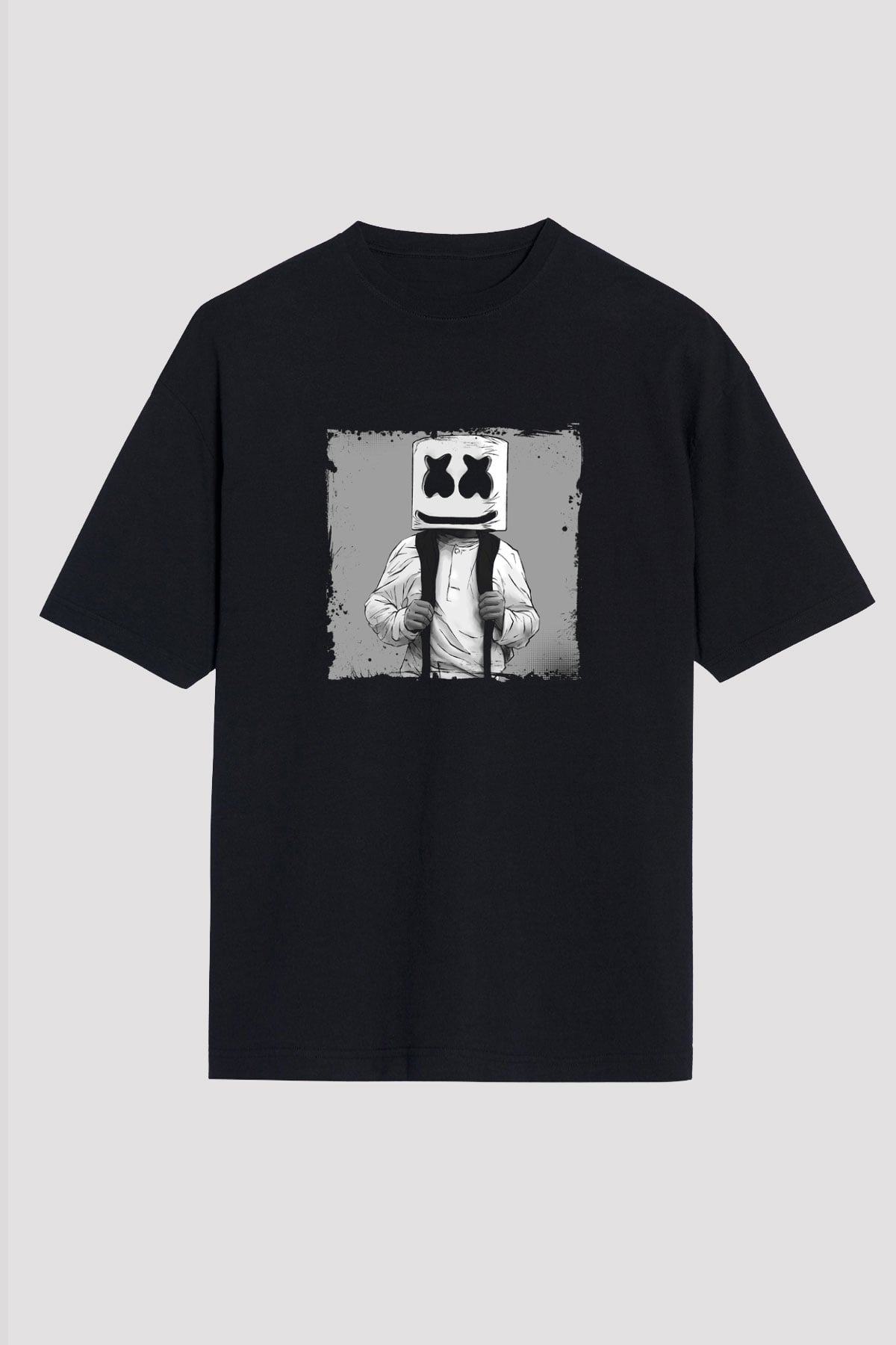 Marshmello Baskılı Unisex Oversize Siyah Tişört