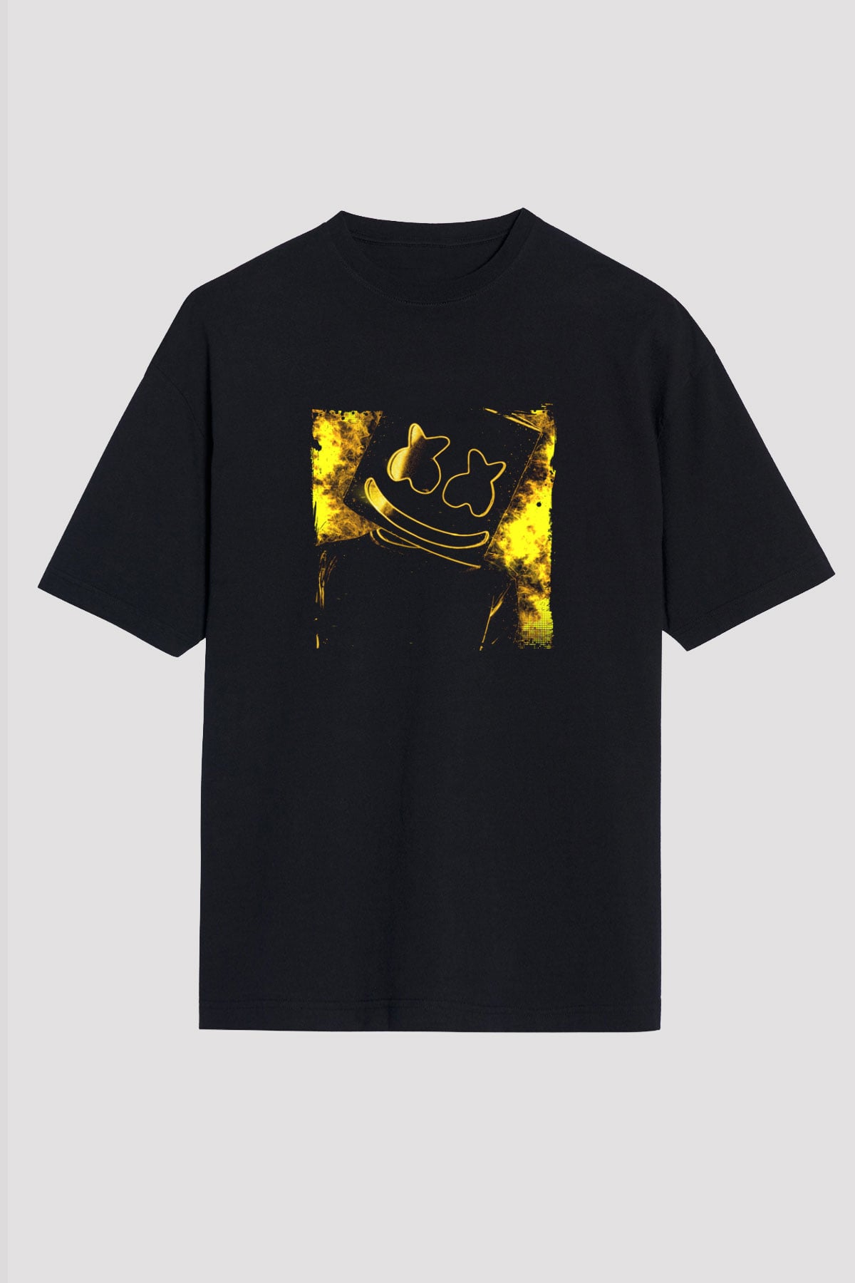 Marshmello Baskılı Unisex Oversize Siyah Tişört
