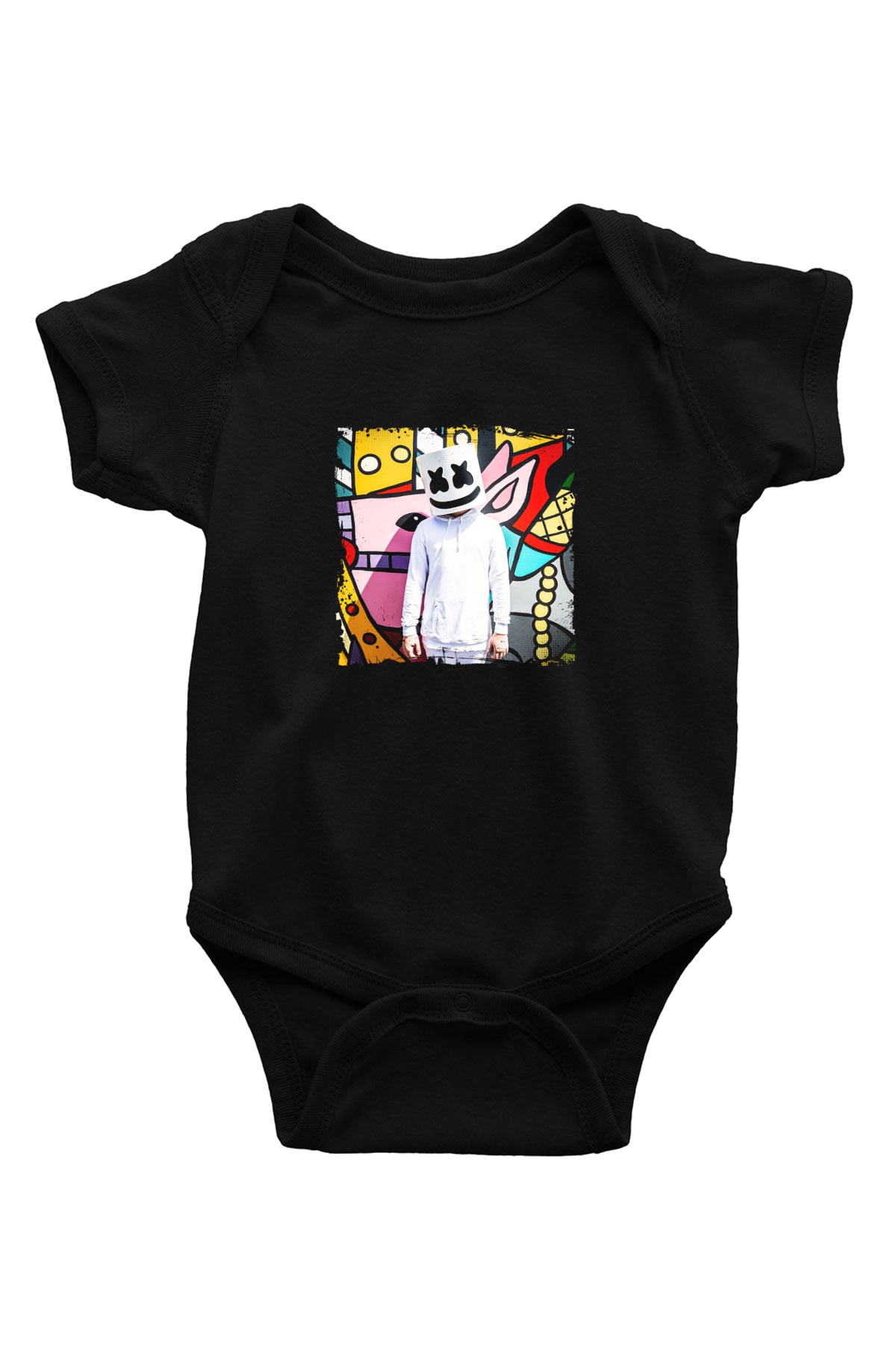 Marshmello Baskılı Unisex Siyah Bebek Body - Zıbın