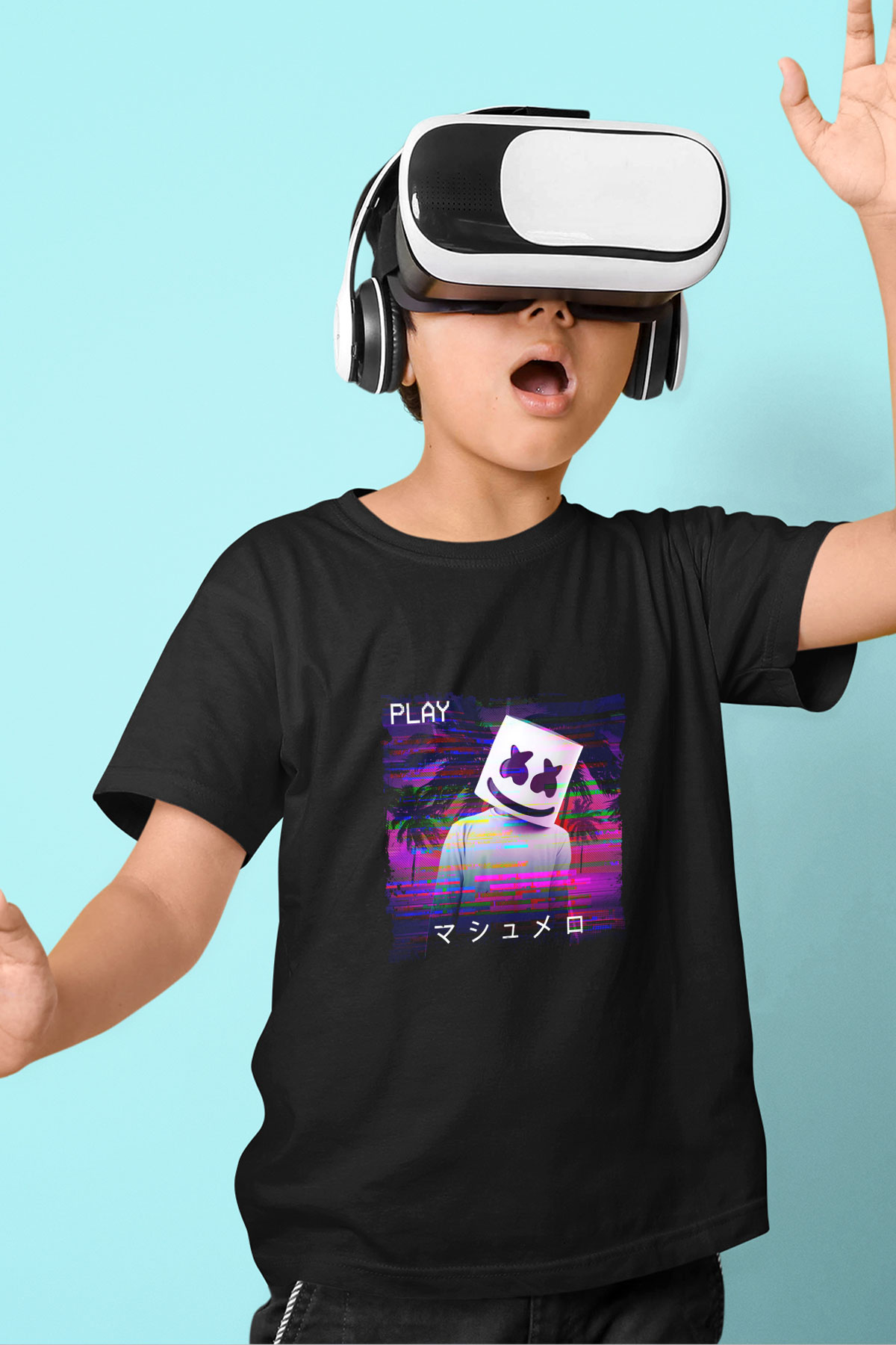 Marshmello Baskılı Unisex Siyah Çocuk Tişört