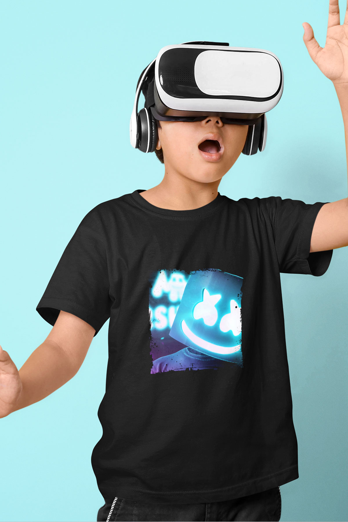 Marshmello Baskılı Unisex Siyah Çocuk Tişört