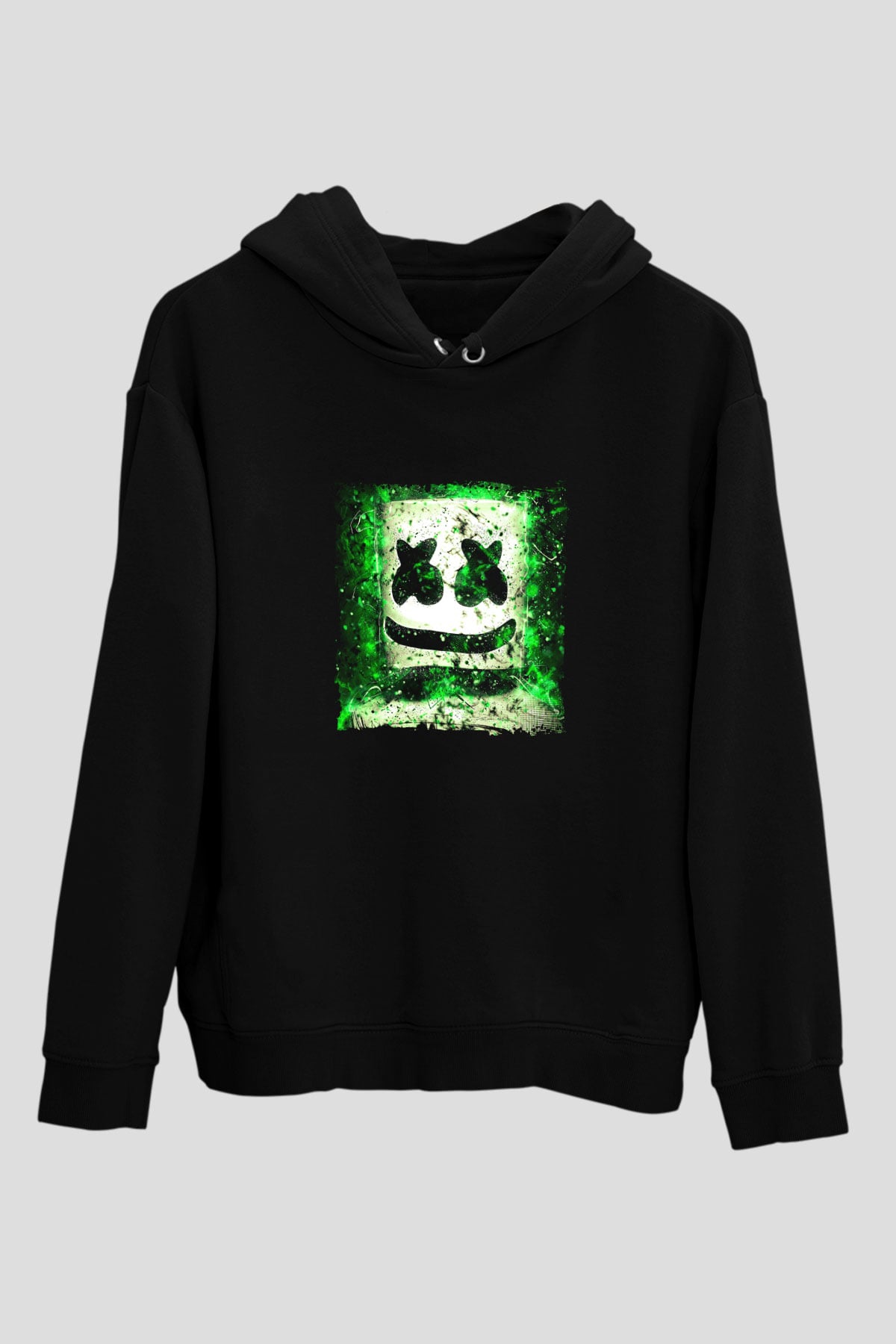 Marshmello Baskılı Unisex Siyah Hoodie