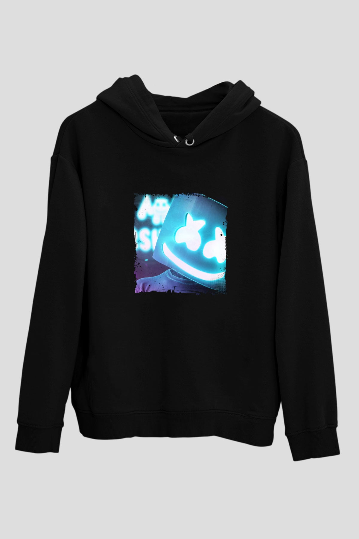 Marshmello Baskılı Unisex Siyah Hoodie
