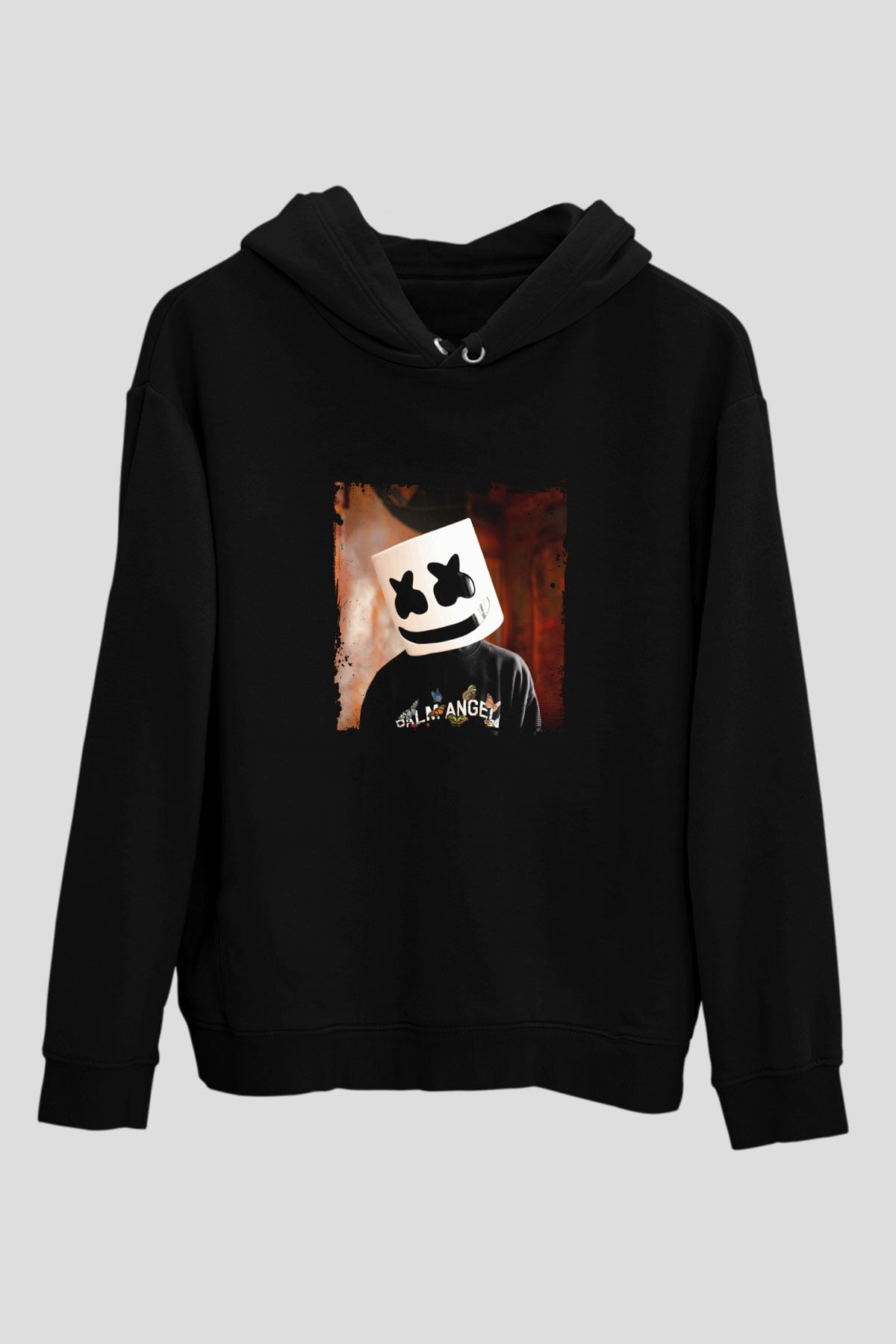 Marshmello Baskılı Unisex Siyah Hoodie