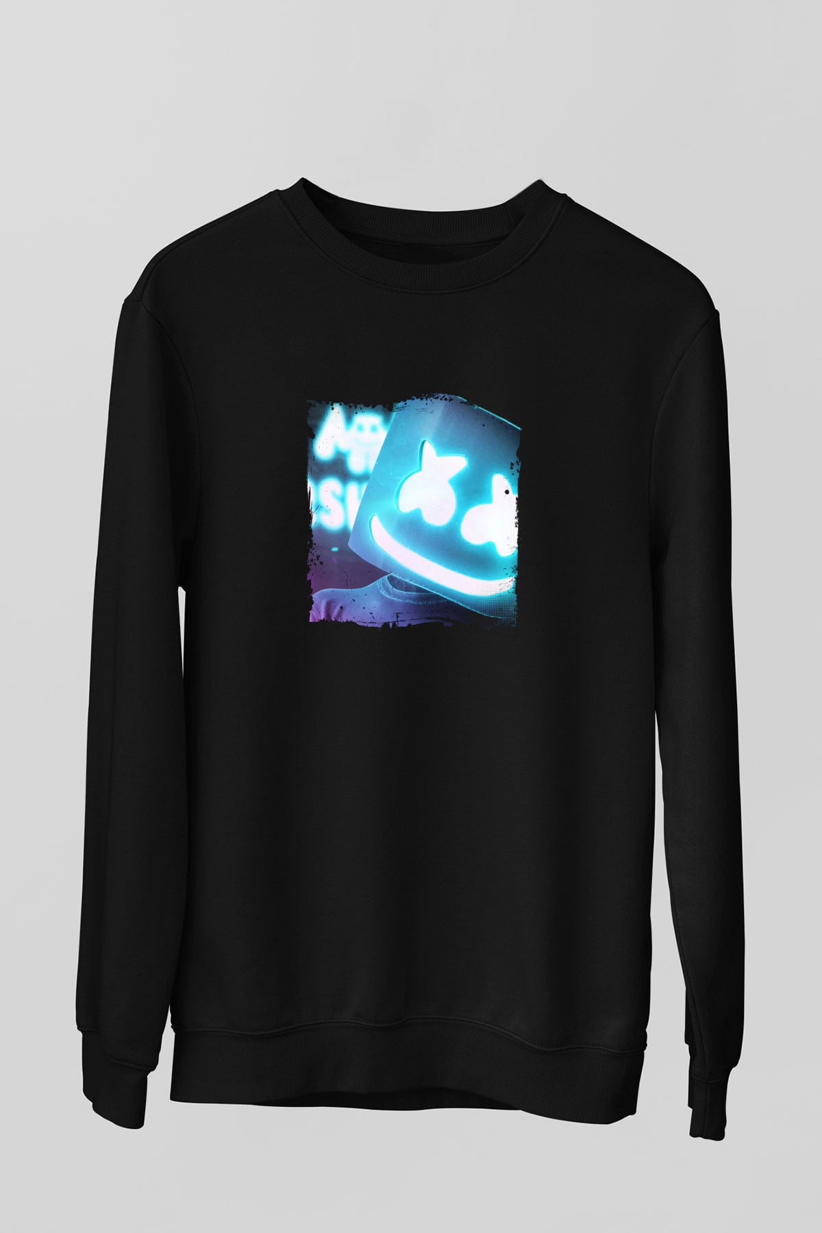Marshmello Baskılı Unisex Siyah Sweatshirt