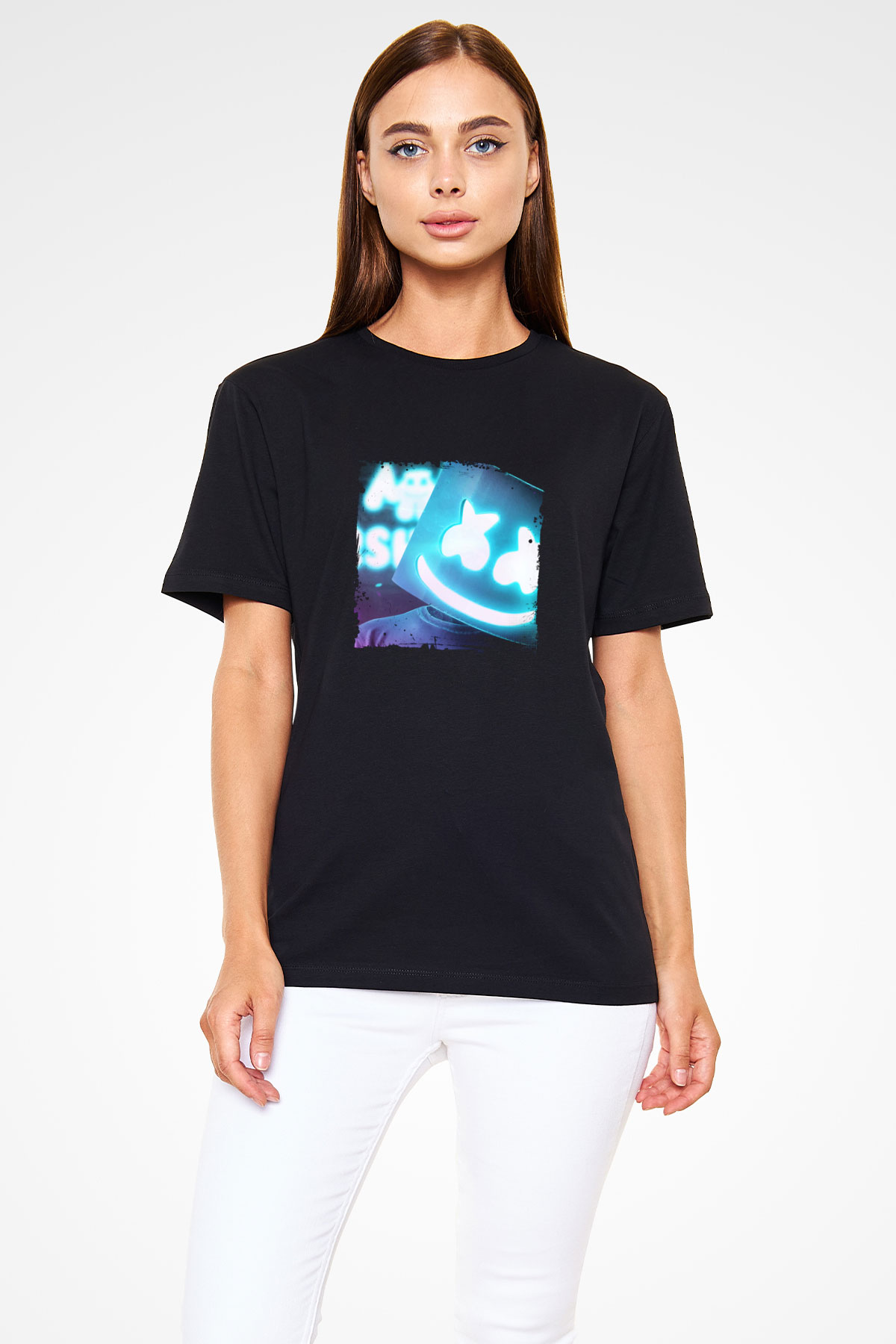 Marshmello Baskılı Unisex Siyah Tişört