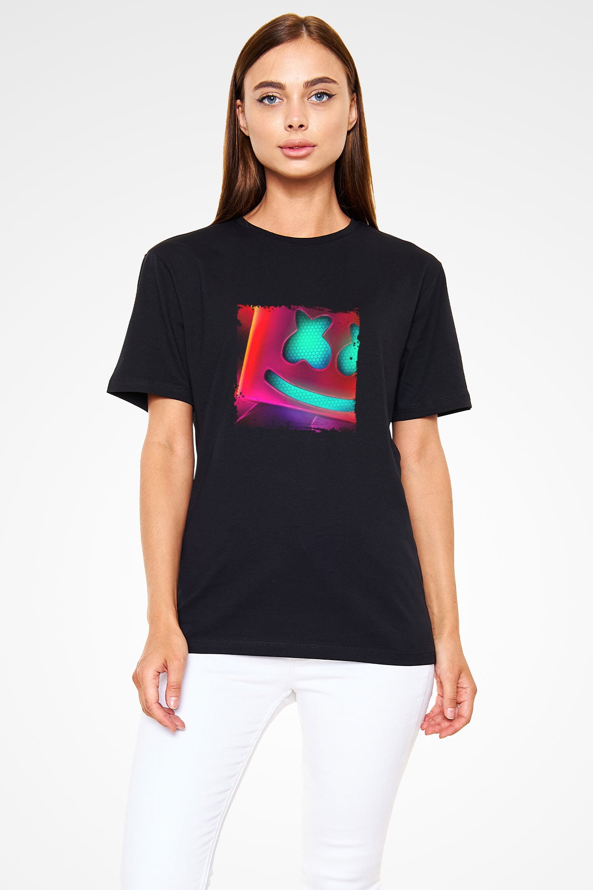 Marshmello Baskılı Unisex Siyah Tişört