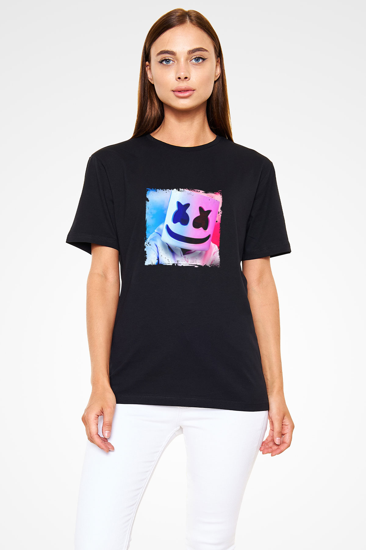 Marshmello Baskılı Unisex Siyah Tişört