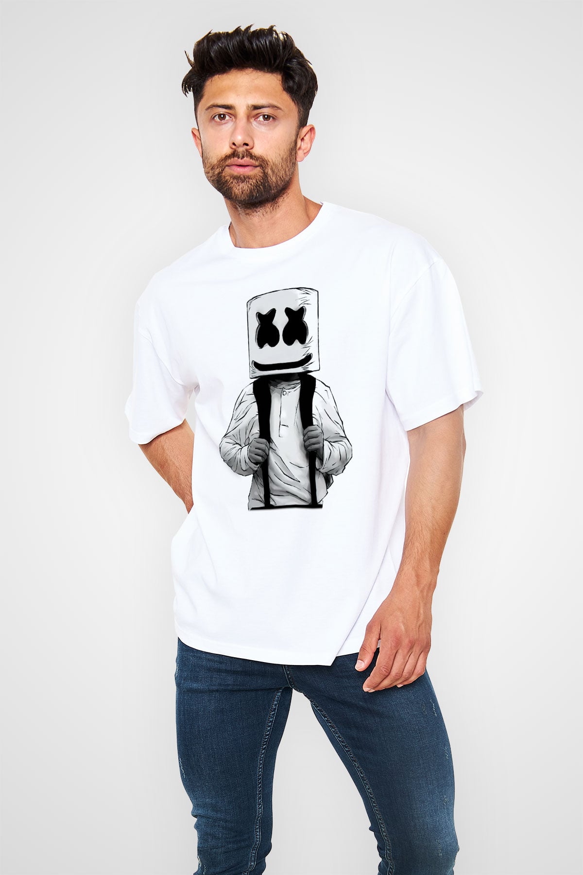 Marshmello Beyaz Unisex Oversize Tişört T-Shirt