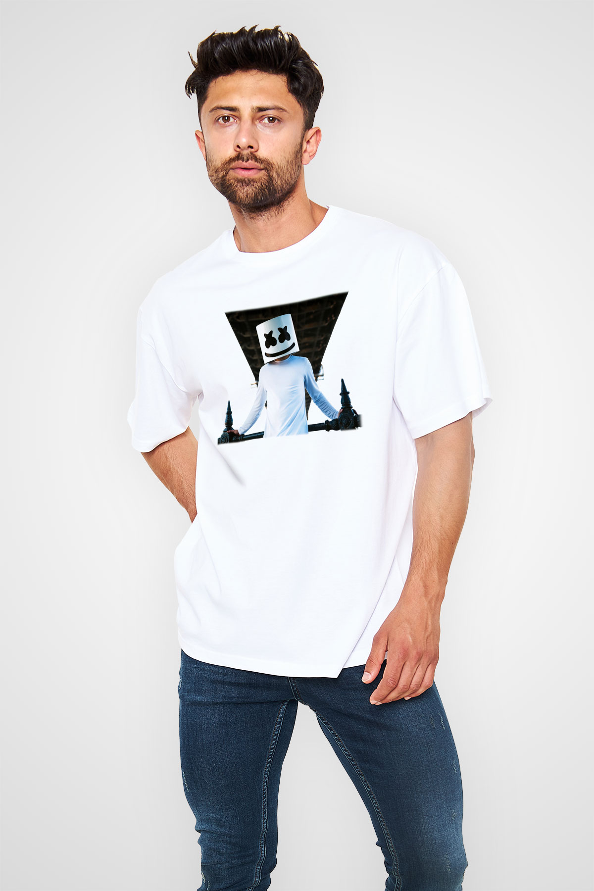 Marshmello Beyaz Unisex Oversize Tişört T-Shirt