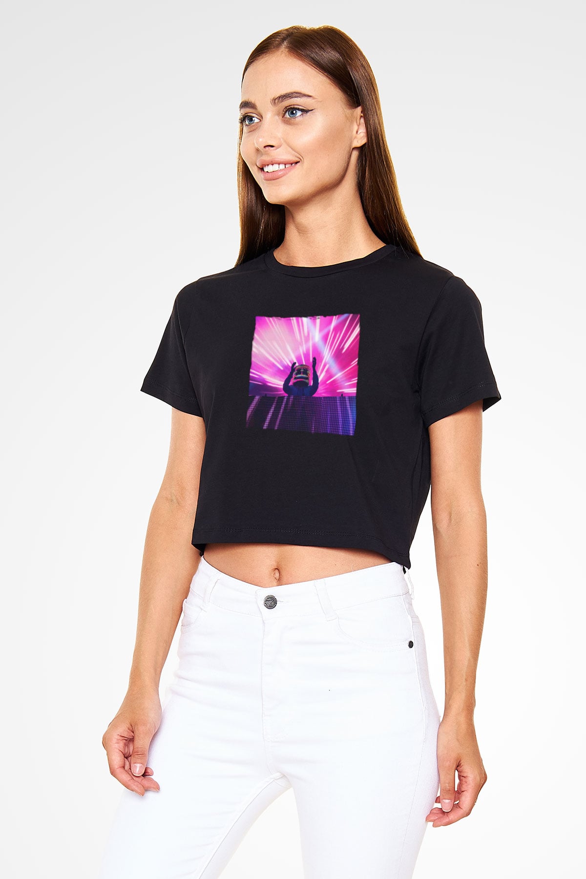 Marshmello Siyah  Crop Top Tişört