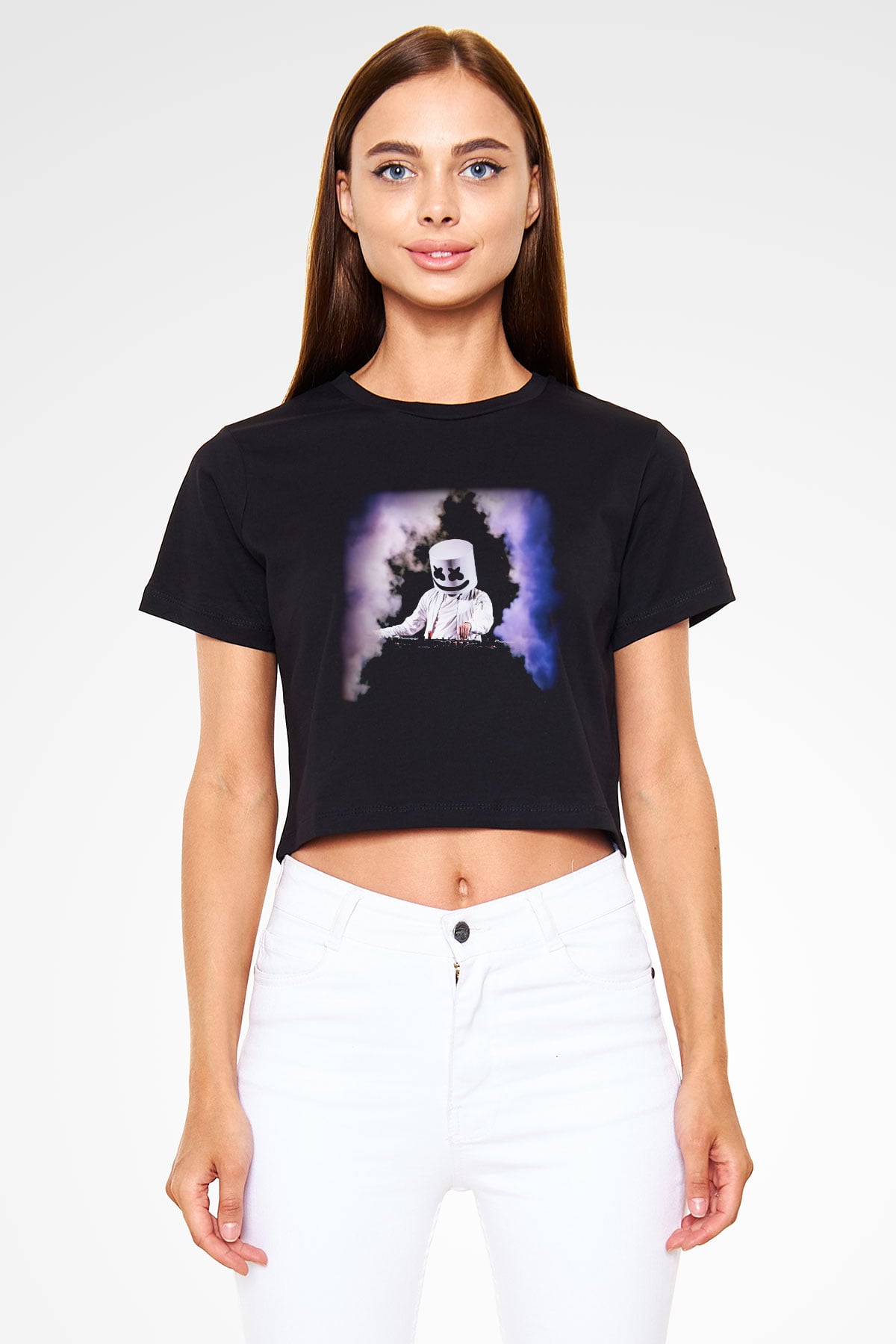 Marshmello Siyah Crop Top Tişört