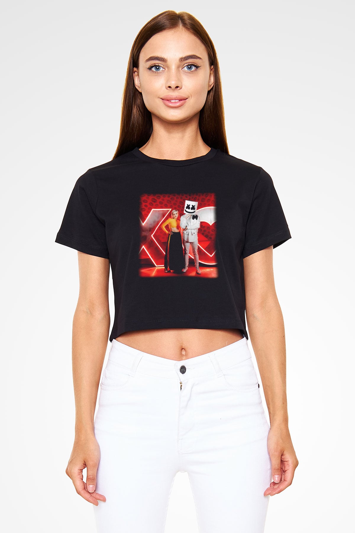 Marshmello Siyah Crop Top Tişört